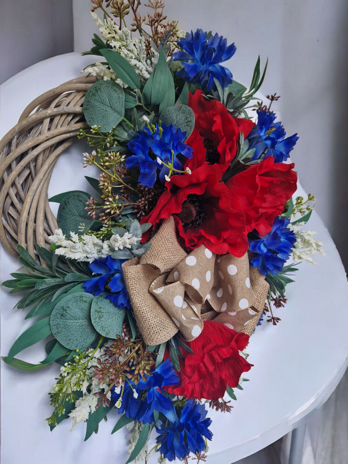 Poppy flower door wreath