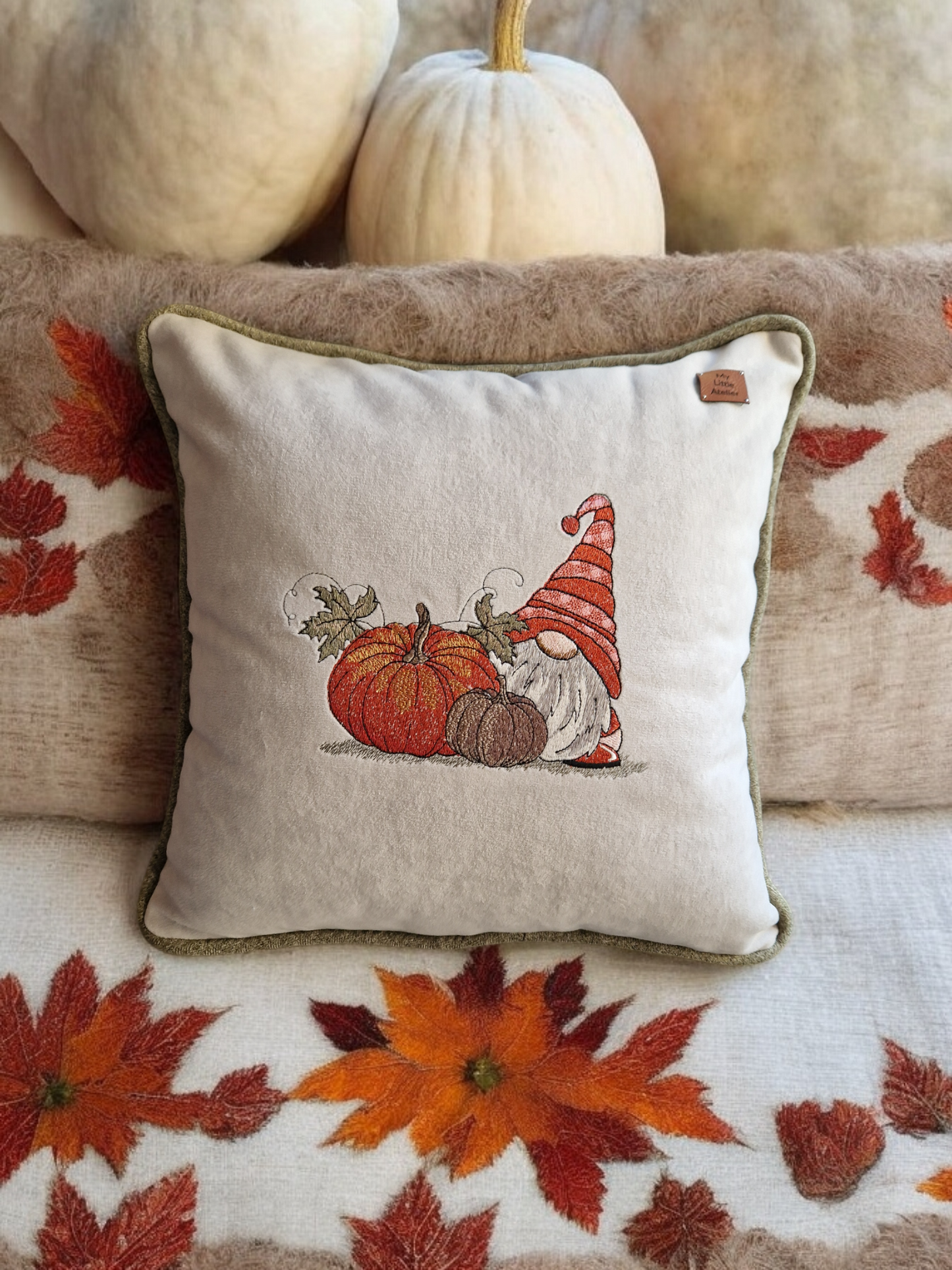 Embroidered cushion "Autumn Gnome"