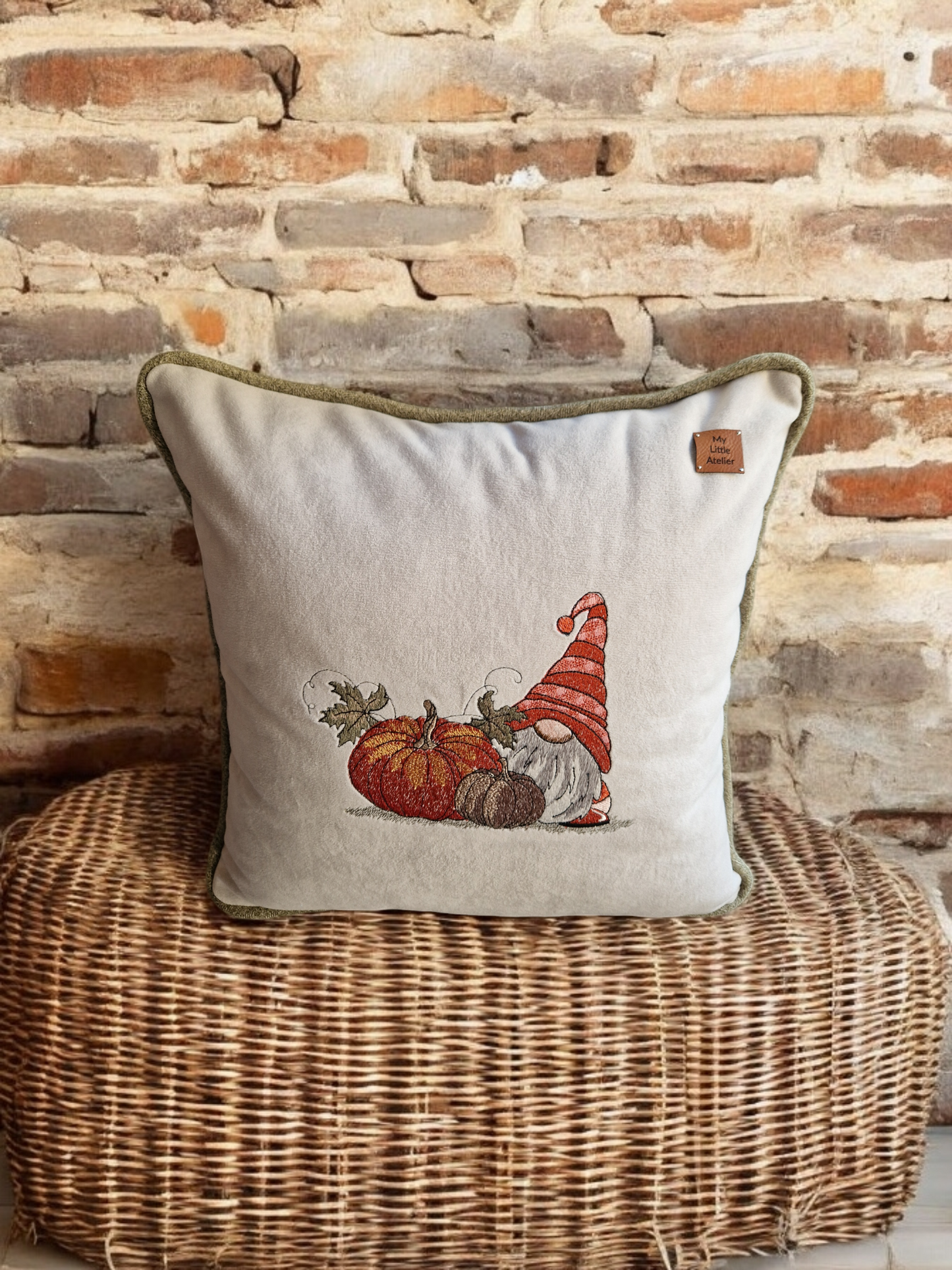 Embroidered cushion "Autumn Gnome"