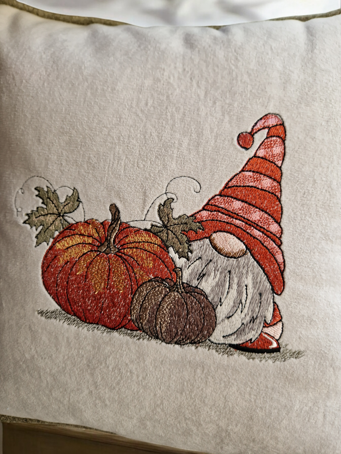 Embroidered cushion "Autumn Gnome"