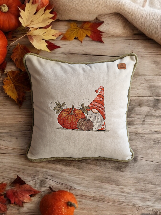 Embroidered cushion "Autumn Gnome"