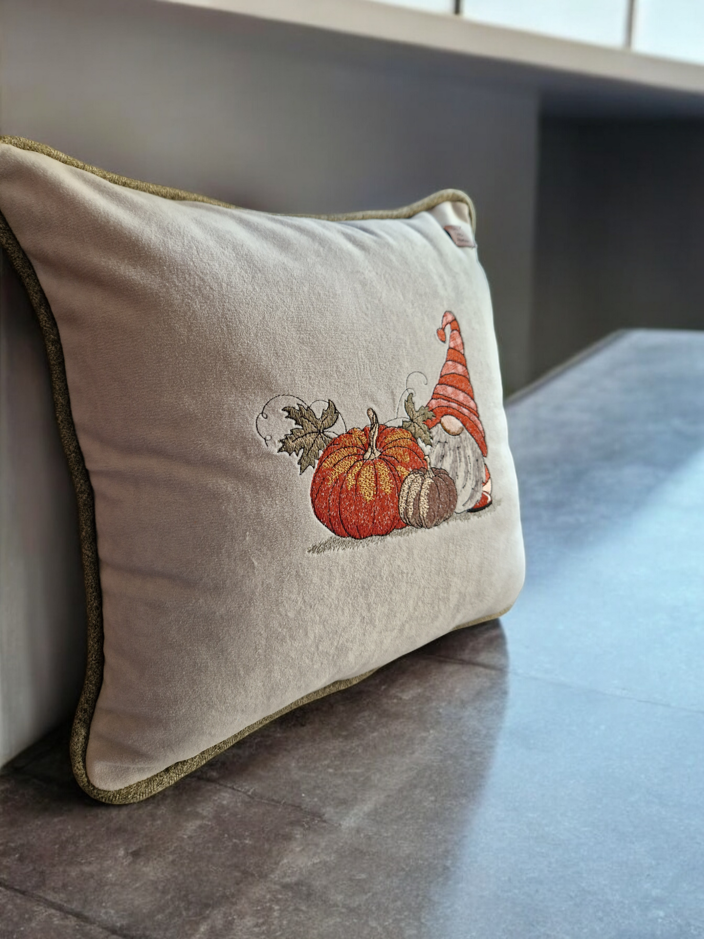 Embroidered cushion "Autumn Gnome"