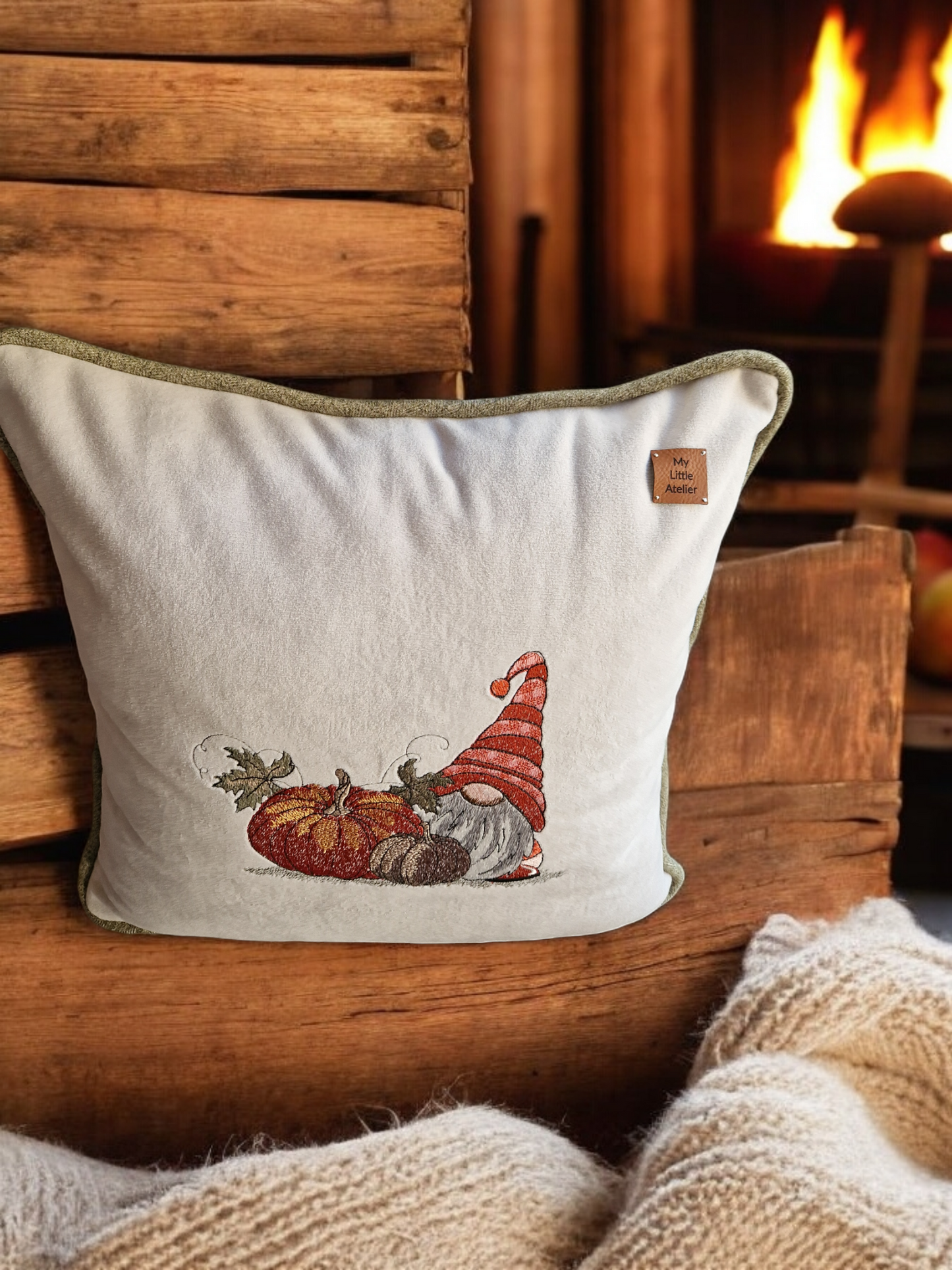 Embroidered cushion "Autumn Gnome"