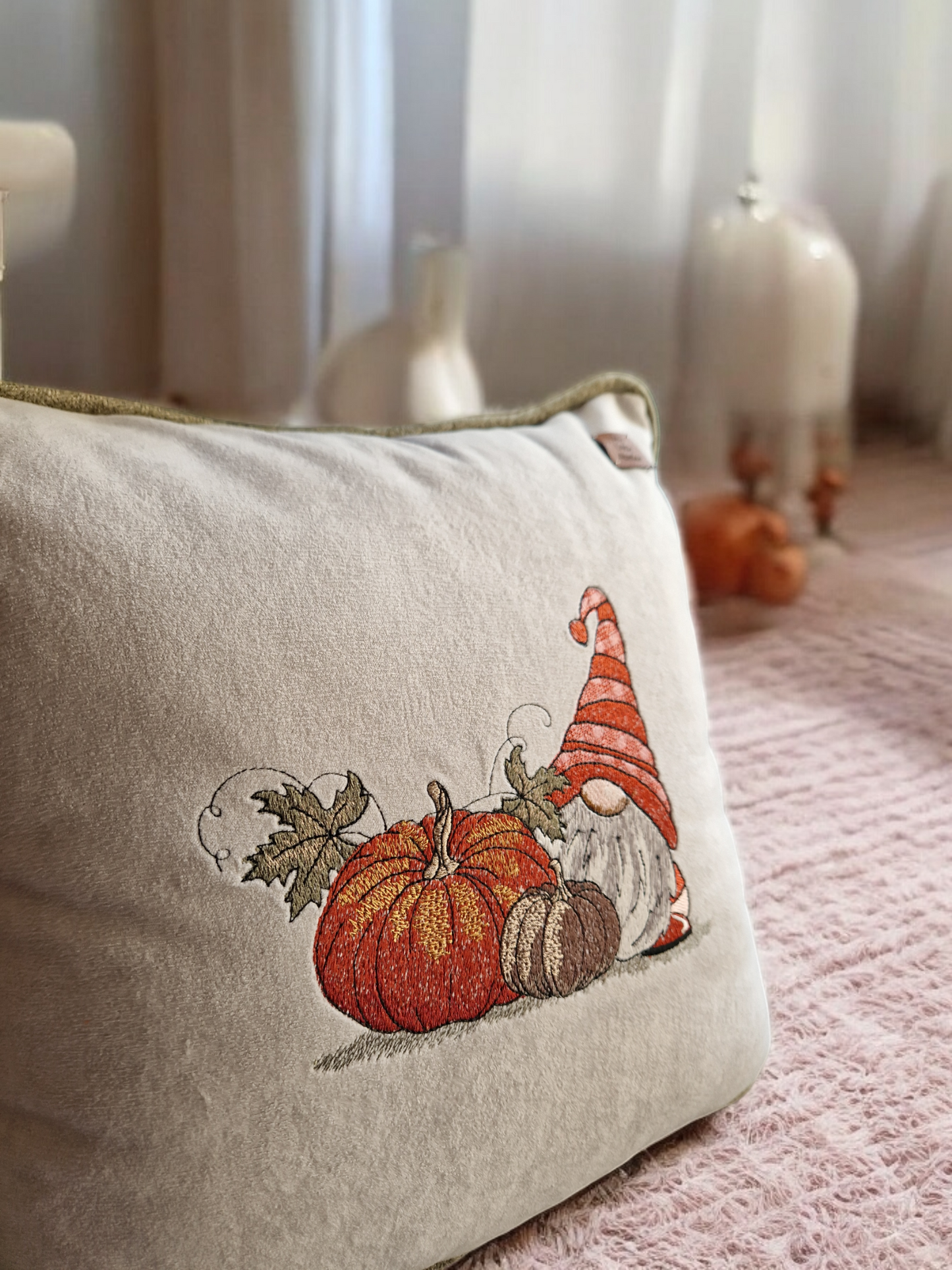 Embroidered cushion "Autumn Gnome"