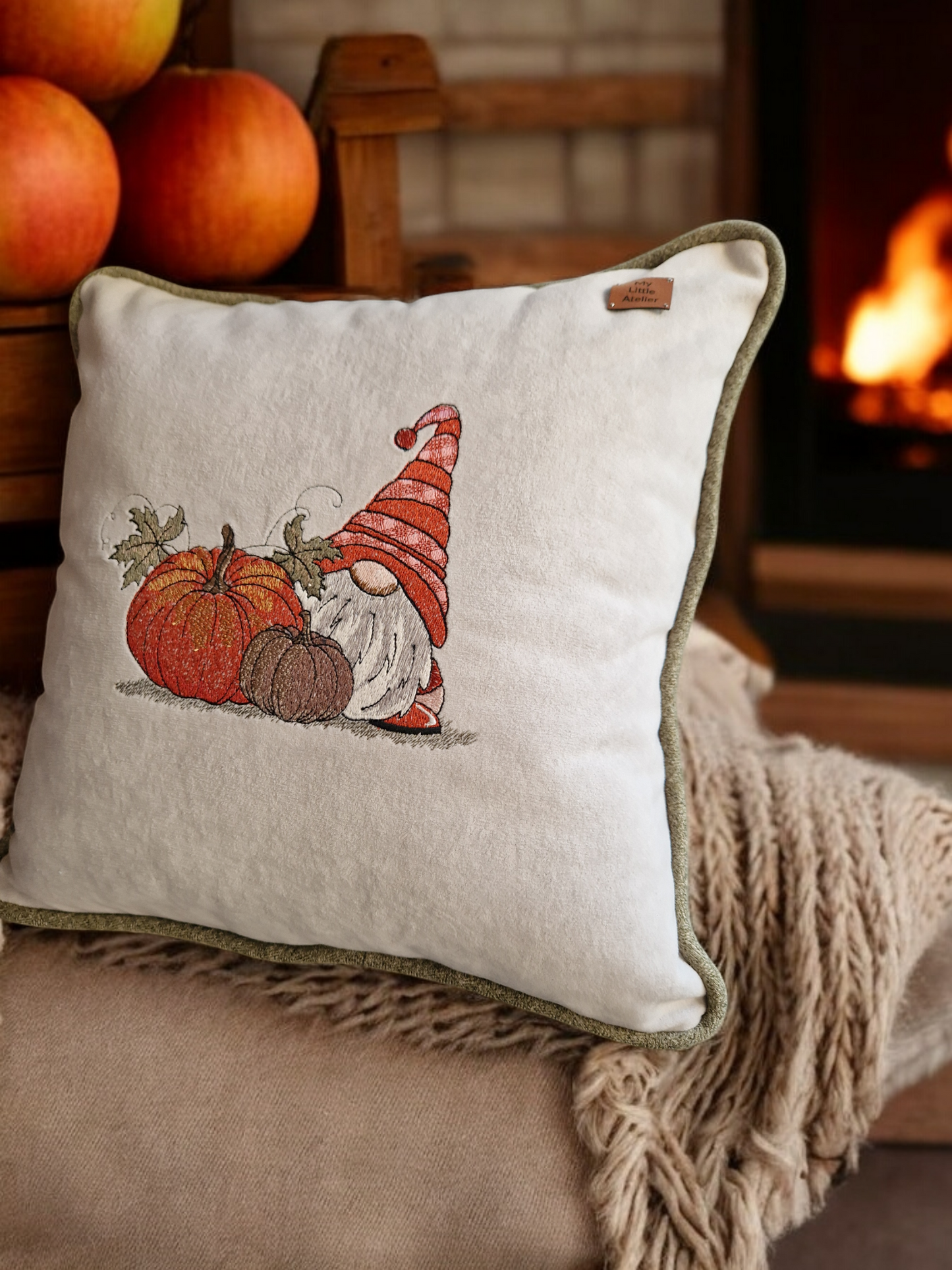 Embroidered cushion "Autumn Gnome"