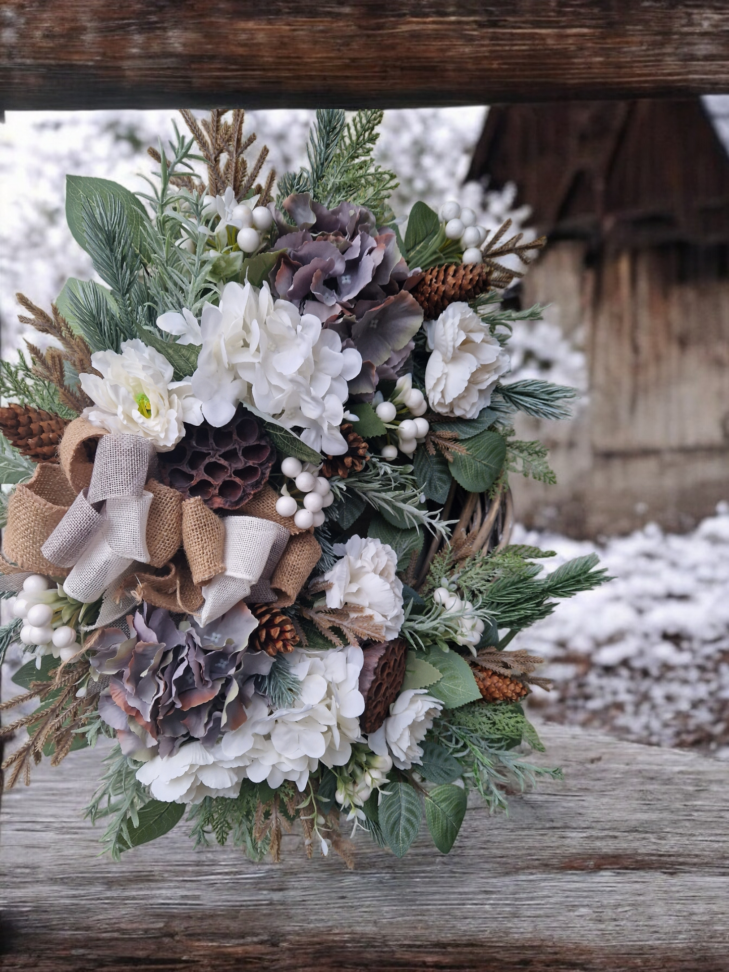 Winter, naturally colored door wreath