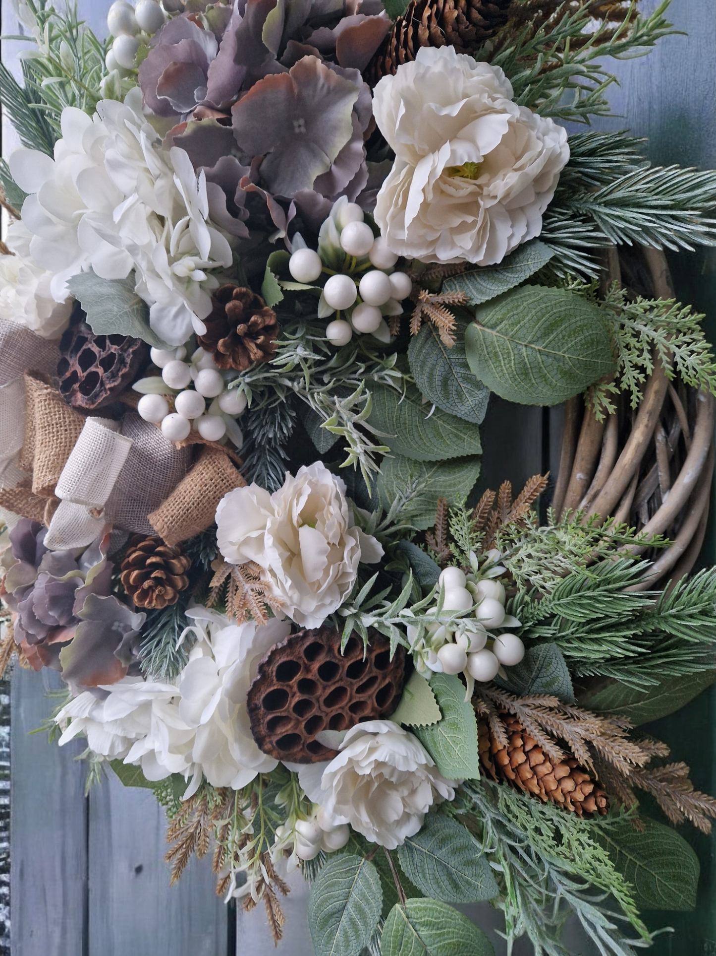 Winter, naturally colored door wreath