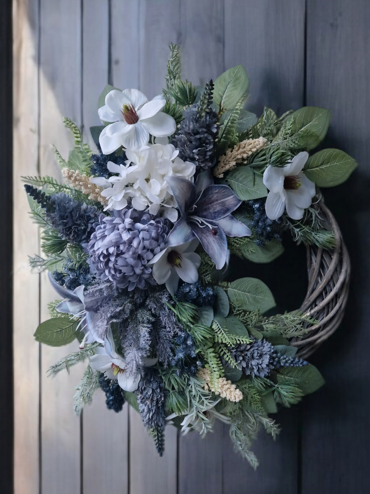 Blue/cream door wreath