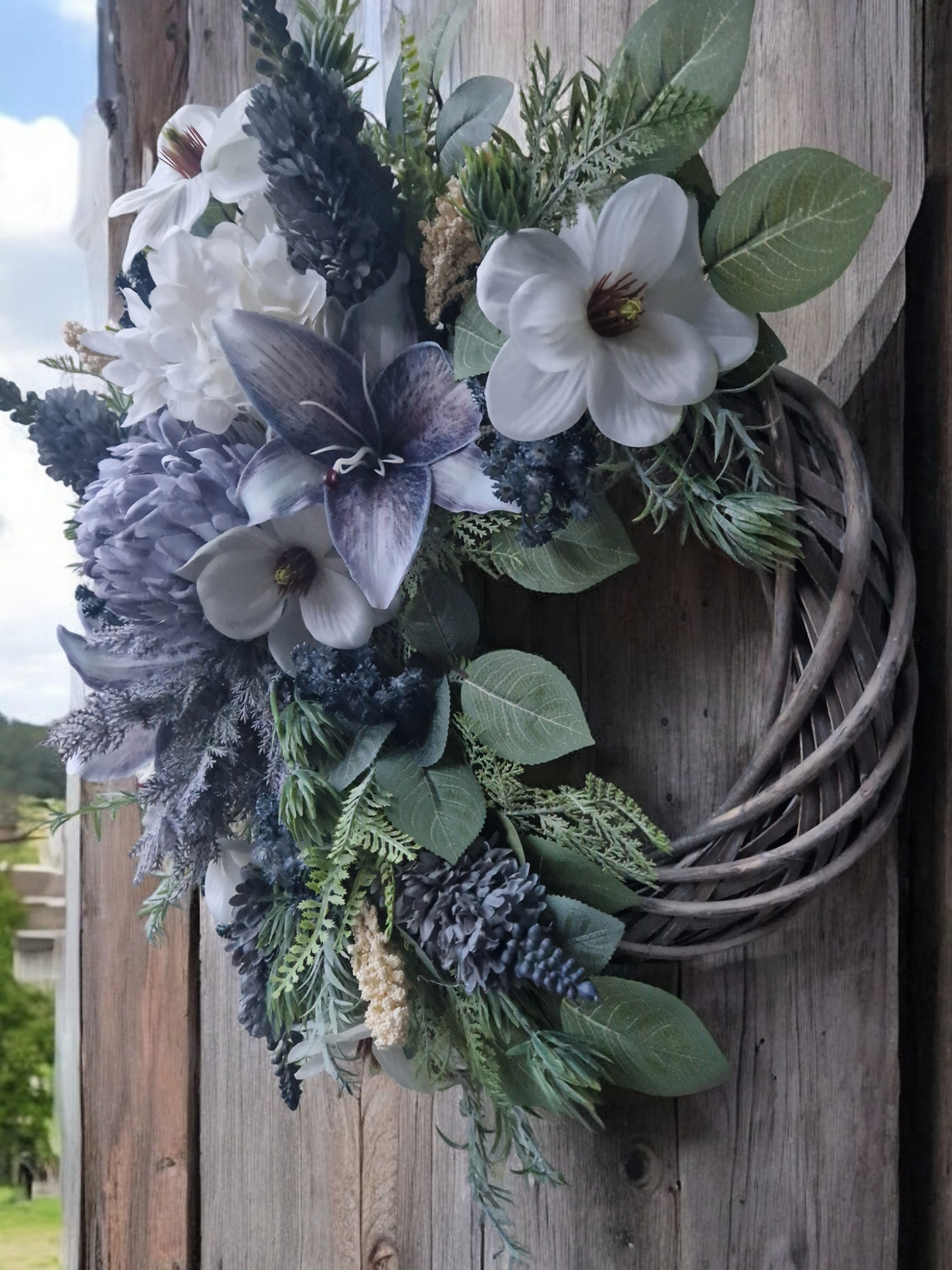 Blue/cream door wreath