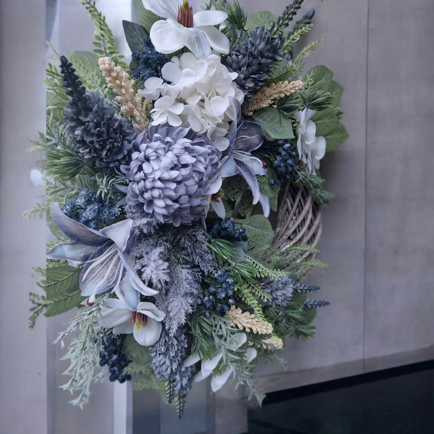 Blue/cream door wreath