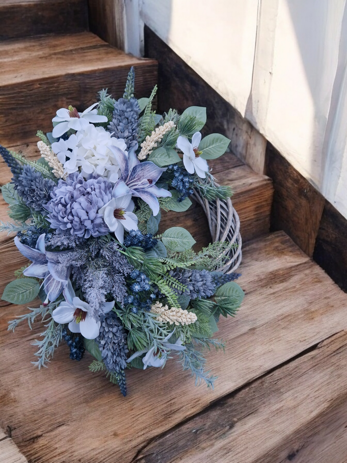 Blue/cream door wreath