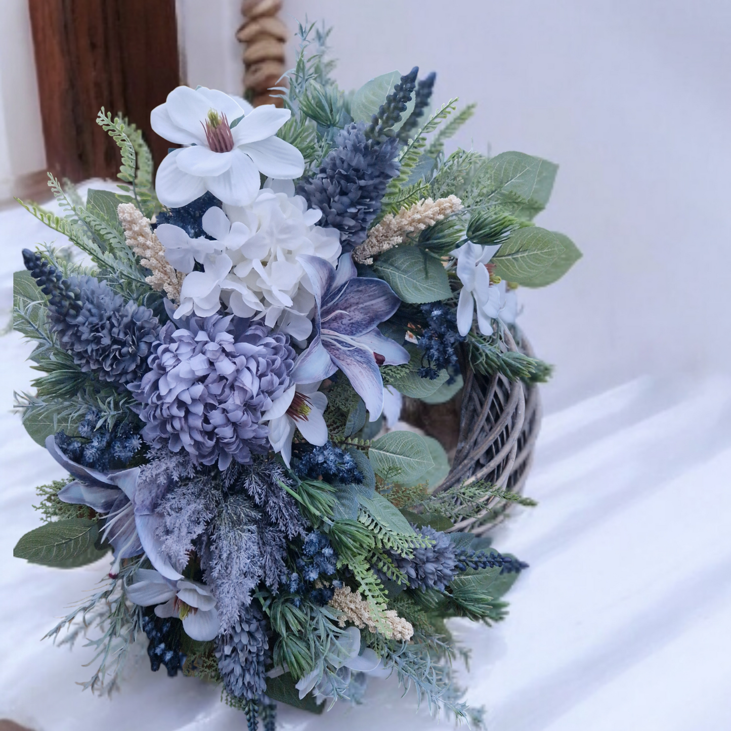 Blue/cream door wreath