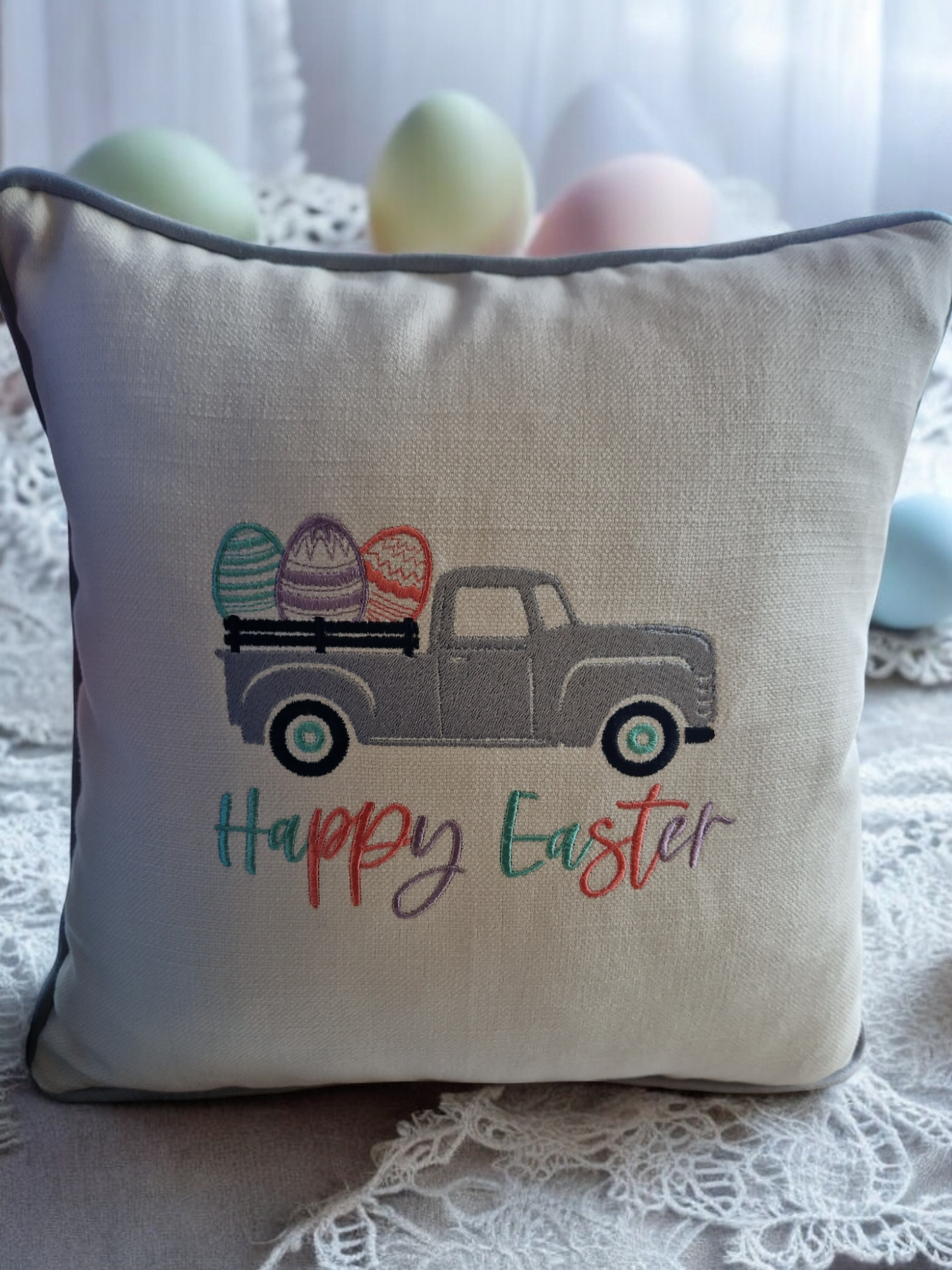 Easter embroidered cushion