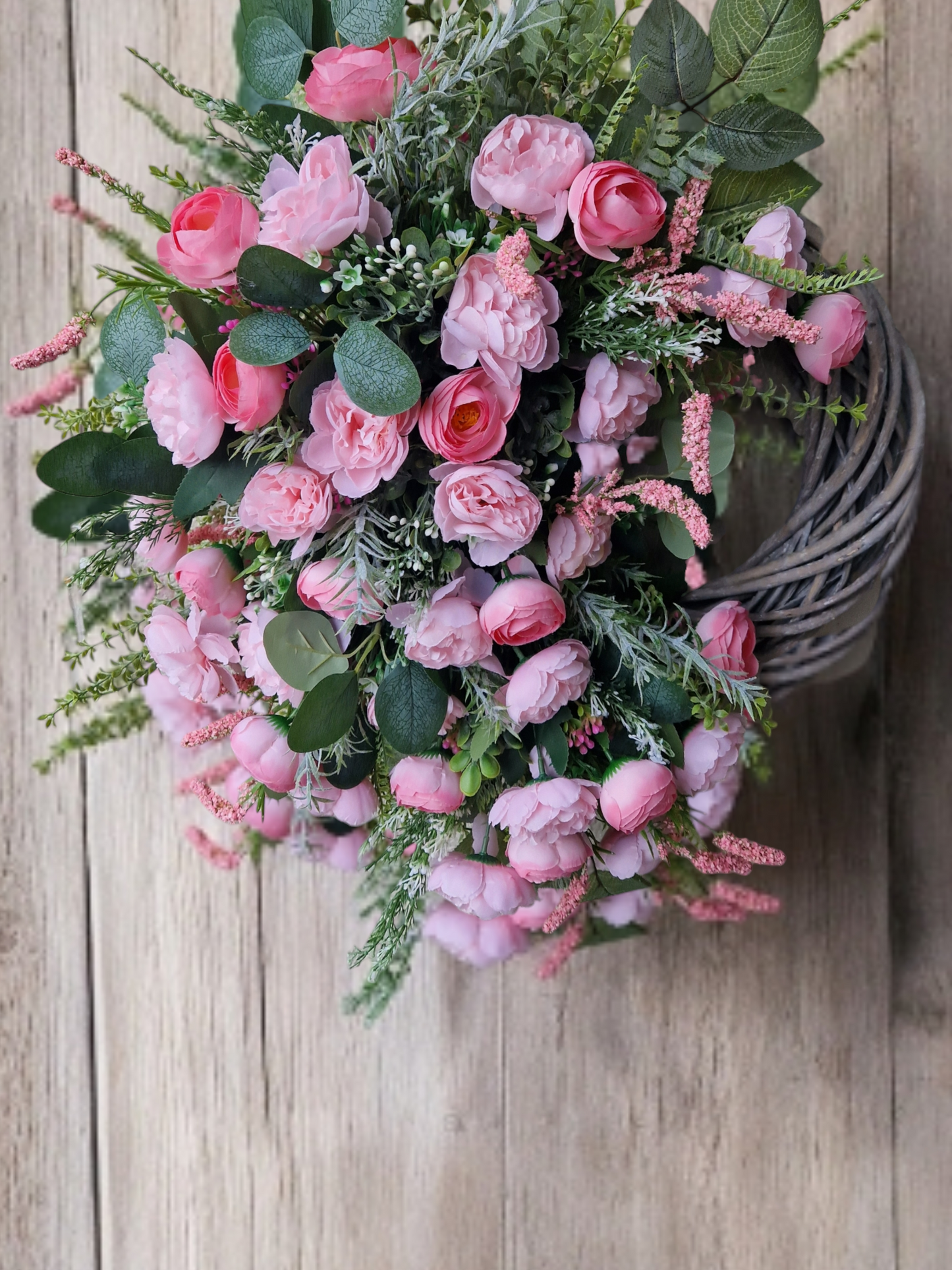 Pink floral door wreath