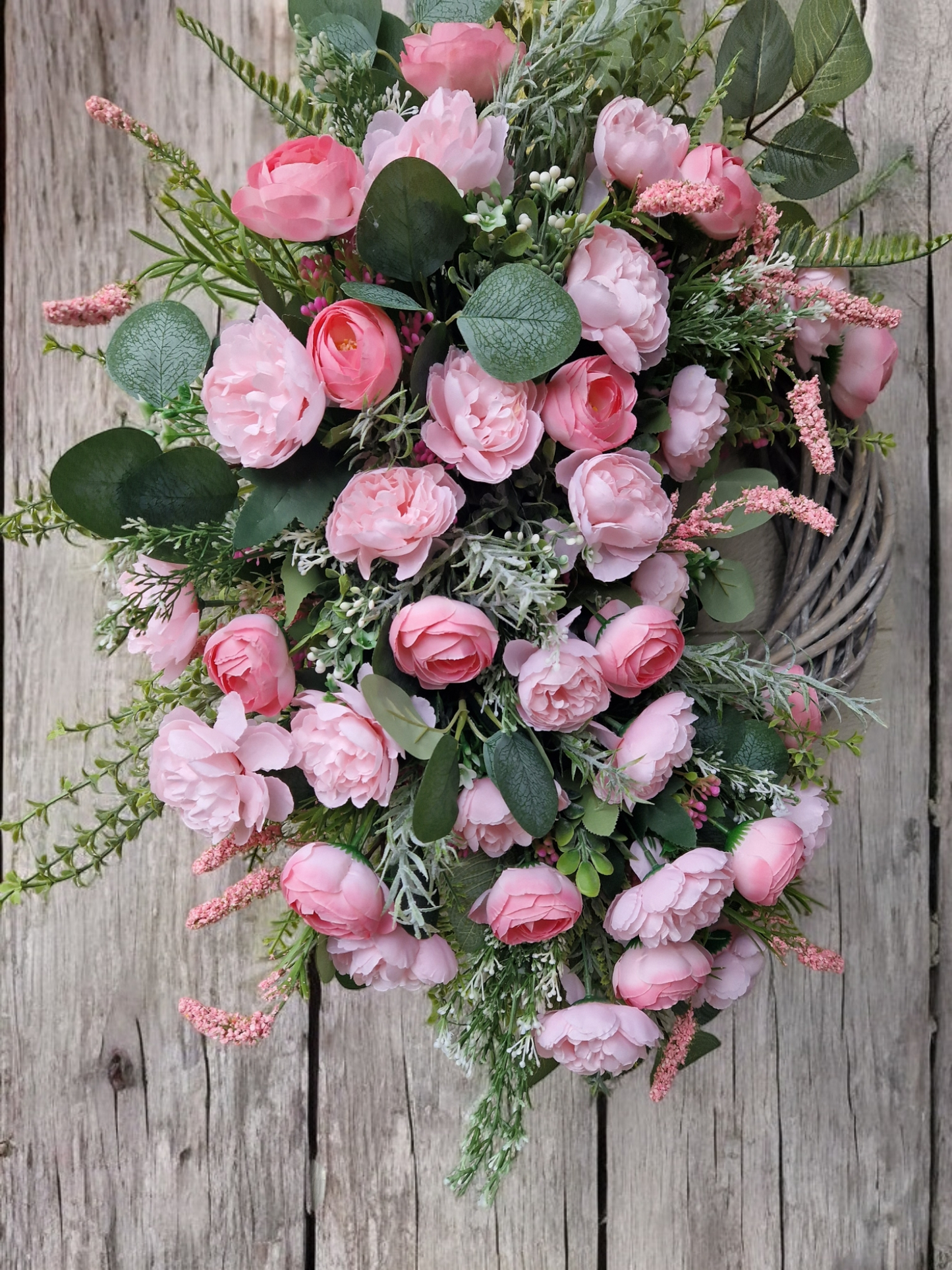 Pink floral door wreath