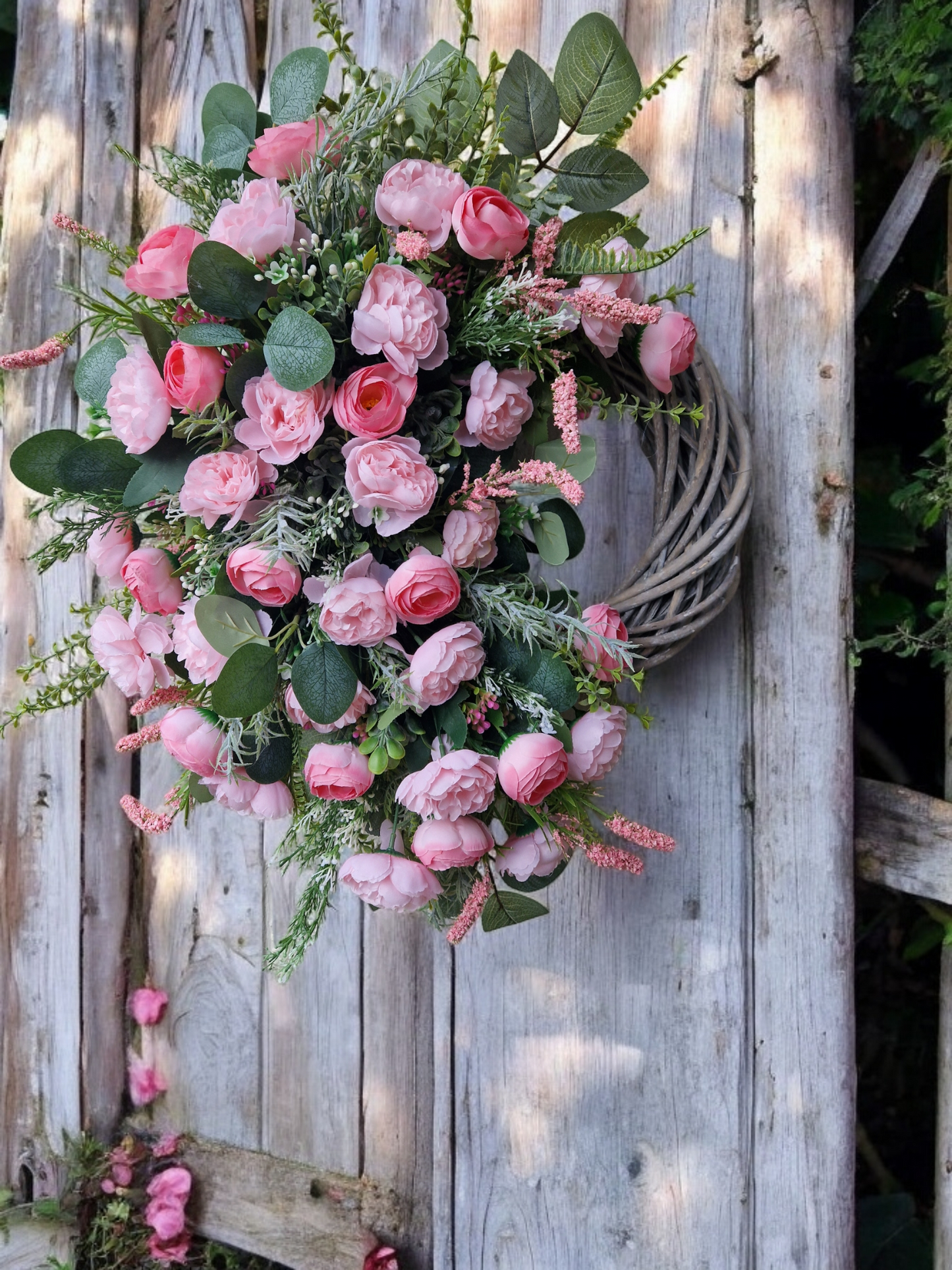 Pink floral door wreath