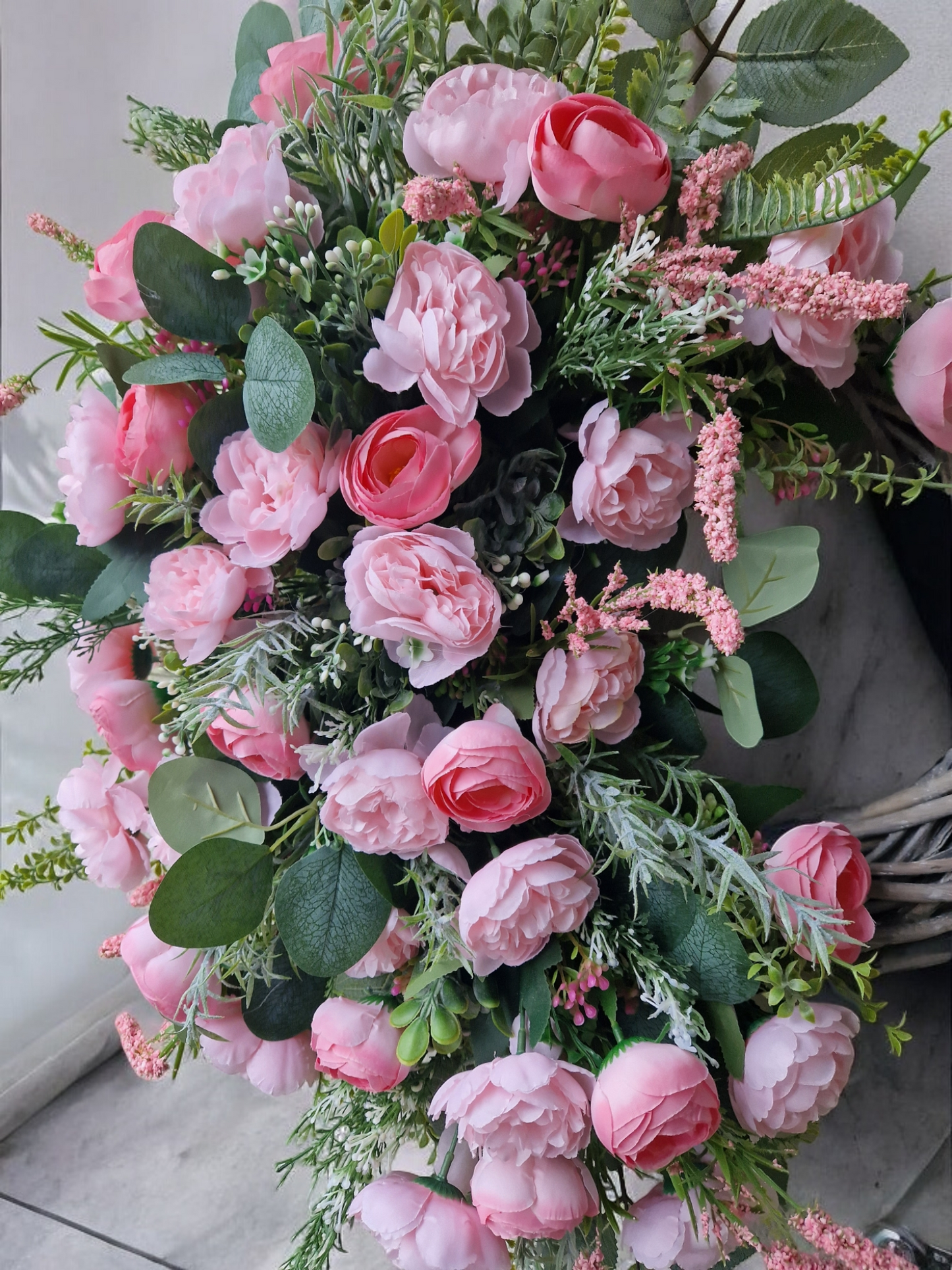 Pink floral door wreath