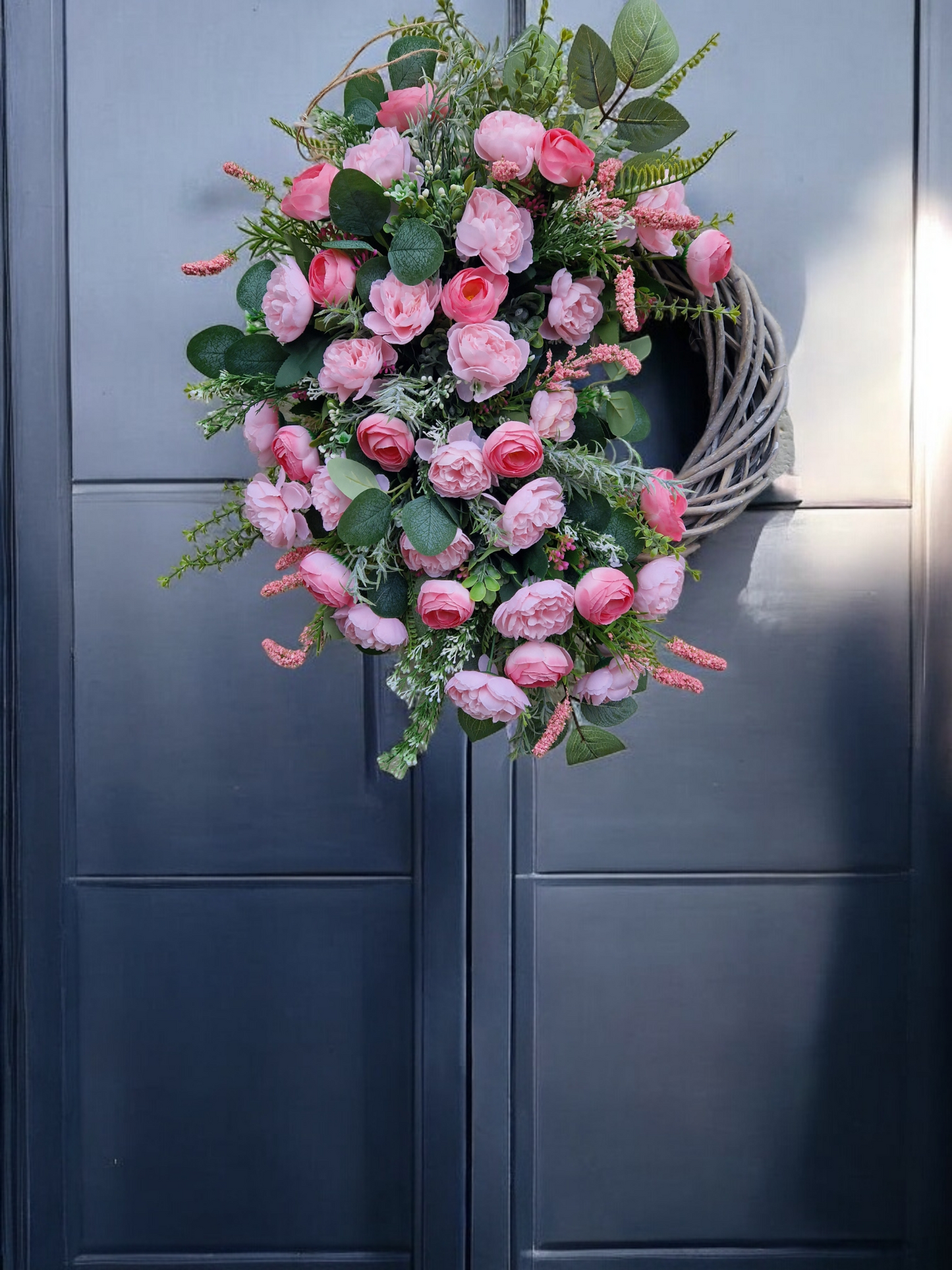 Pink floral door wreath