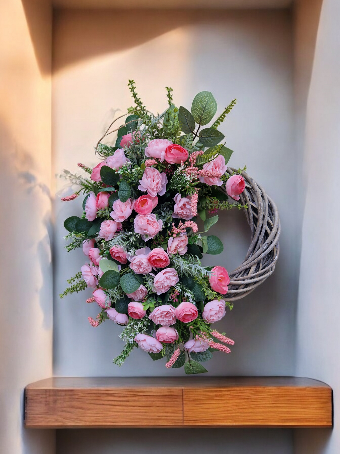 Pink floral door wreath