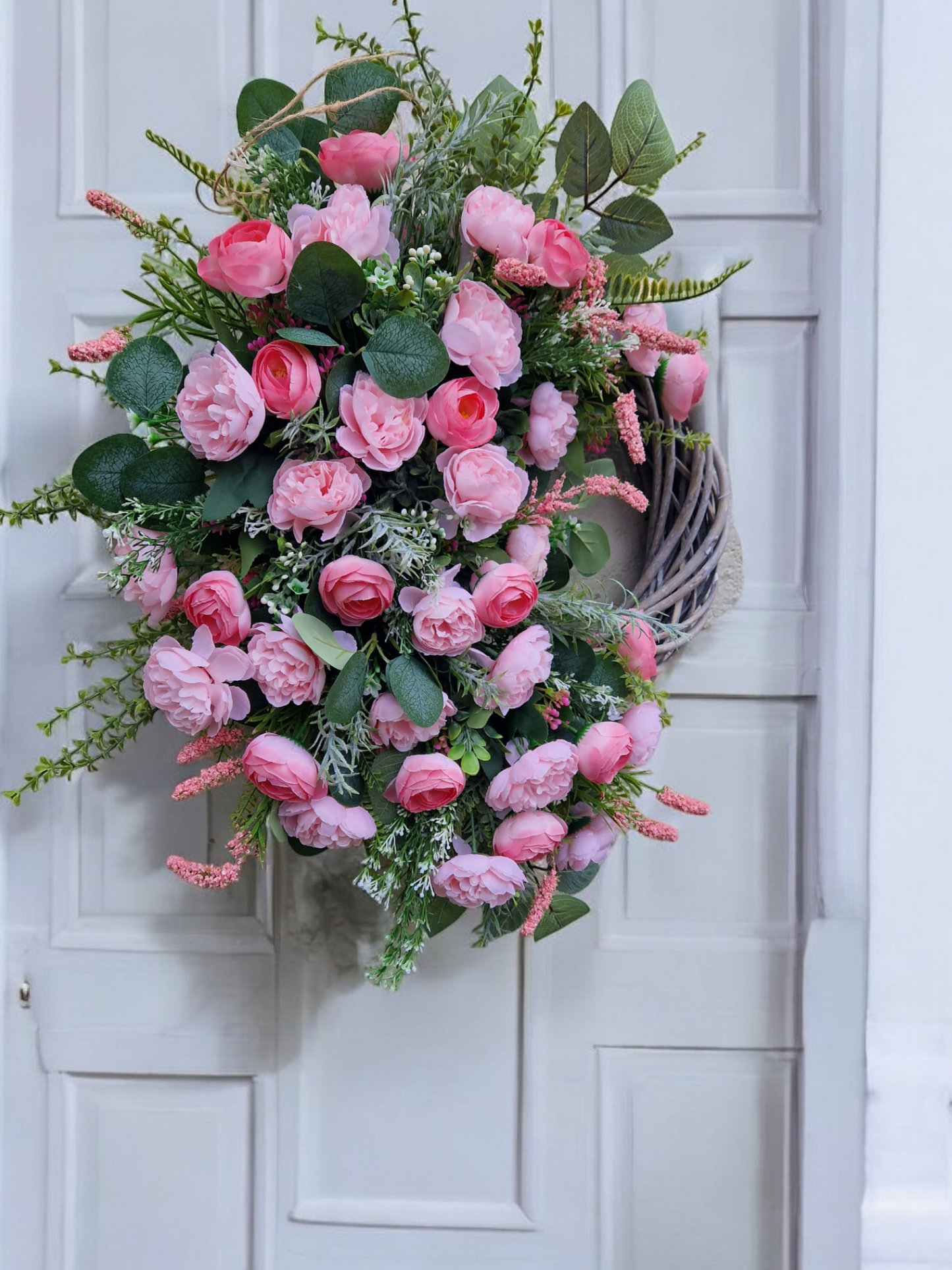 Pink floral door wreath