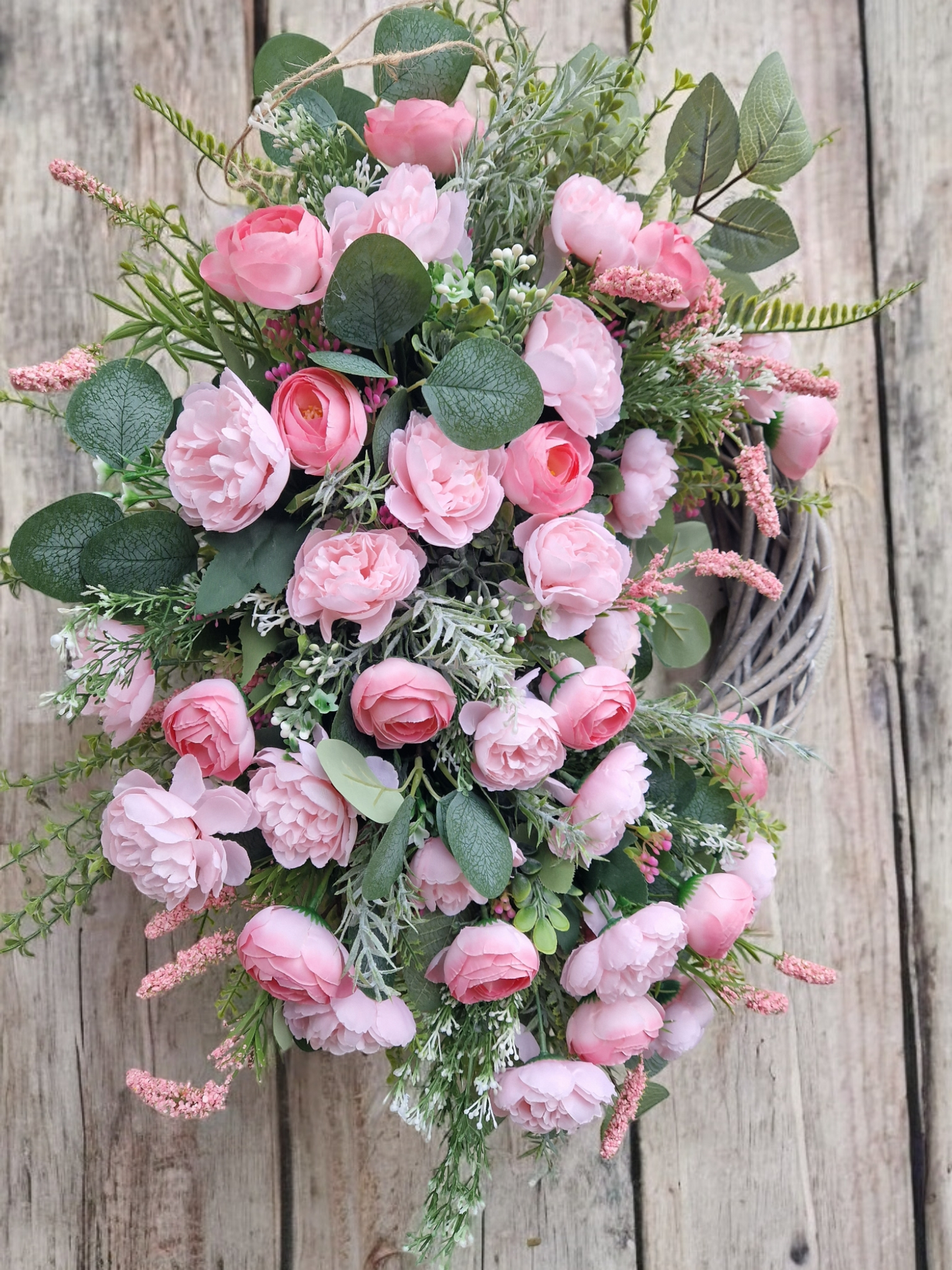 Pink floral door wreath