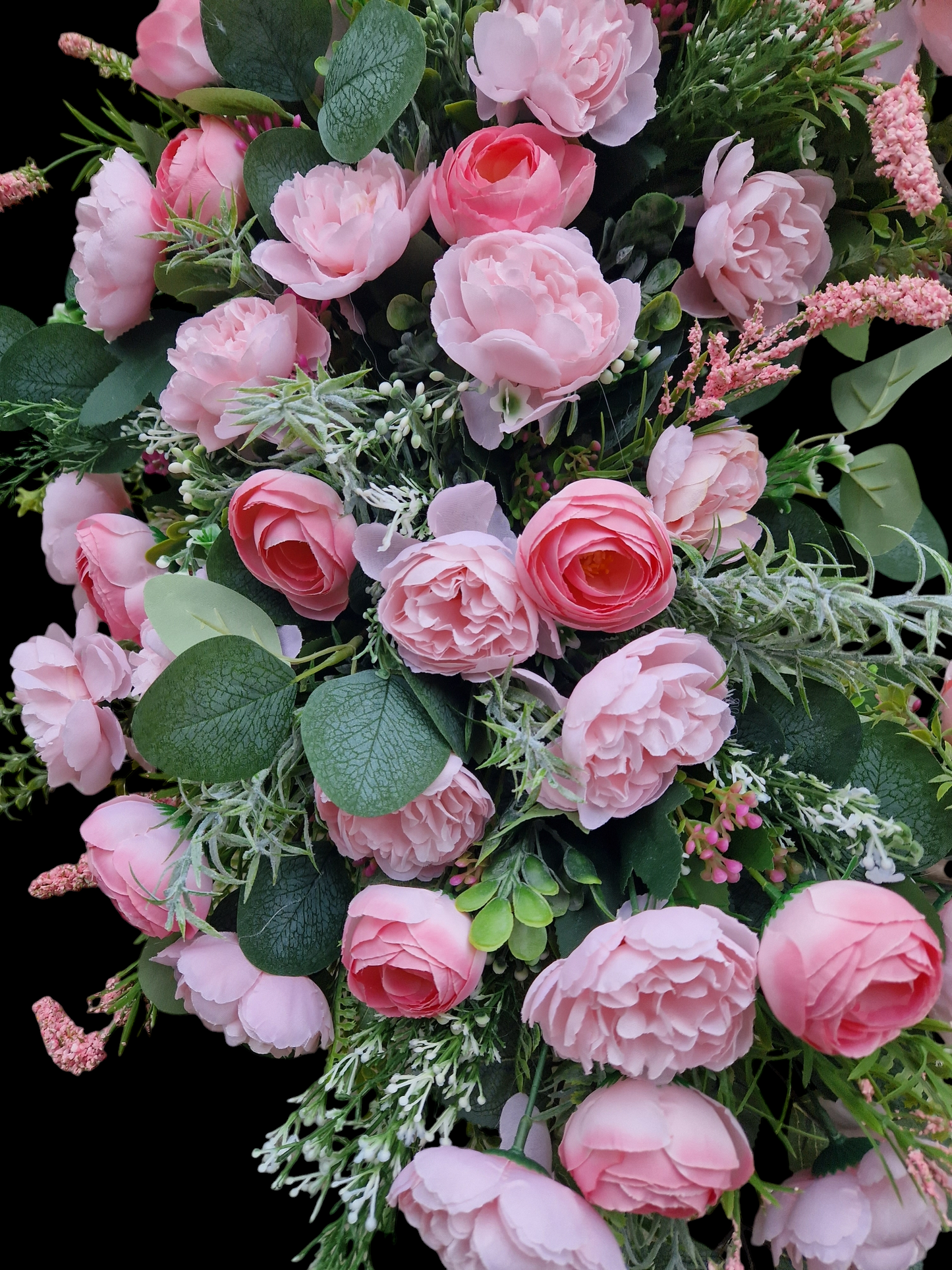 Pink floral door wreath