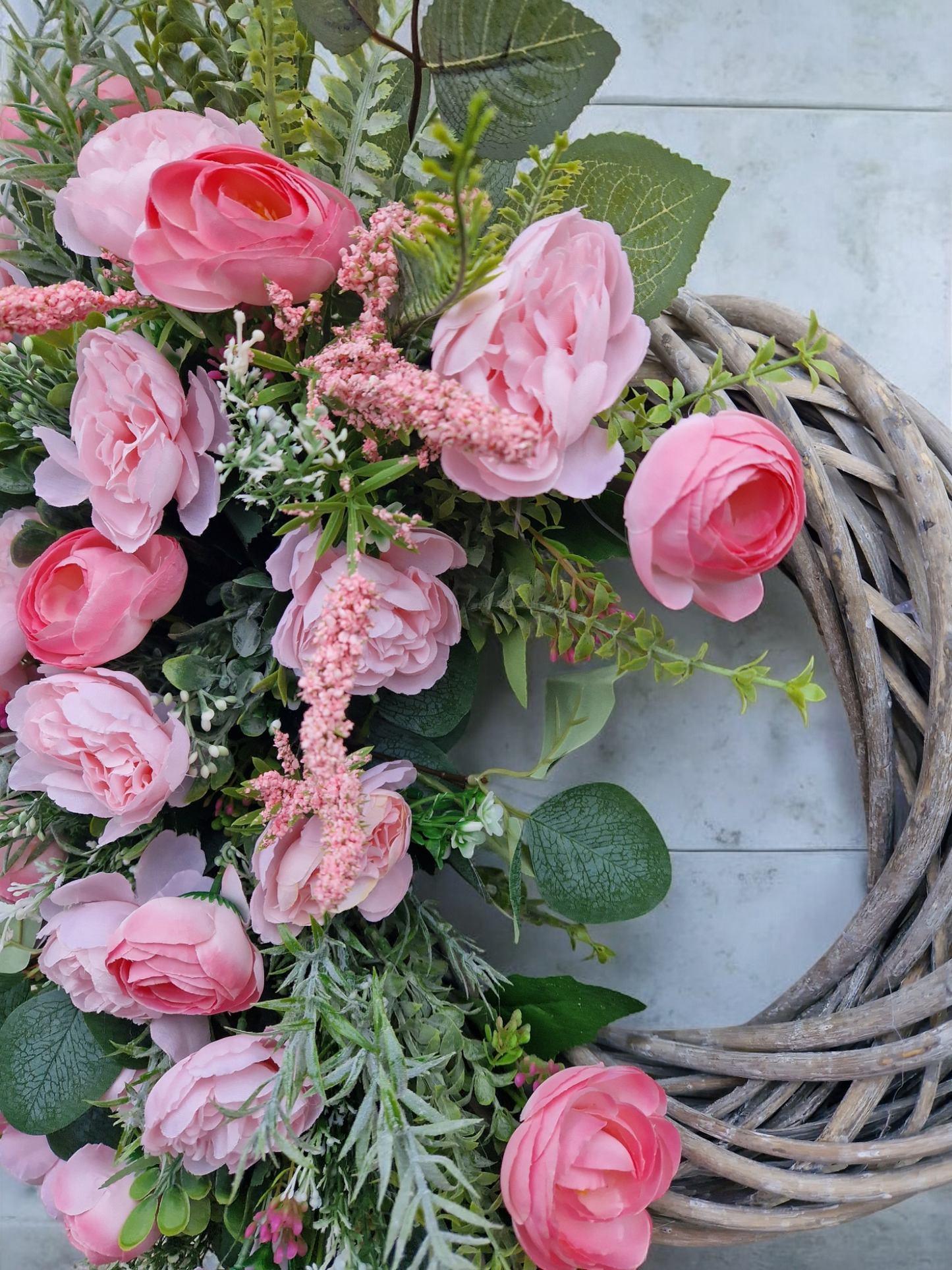 Pink floral door wreath