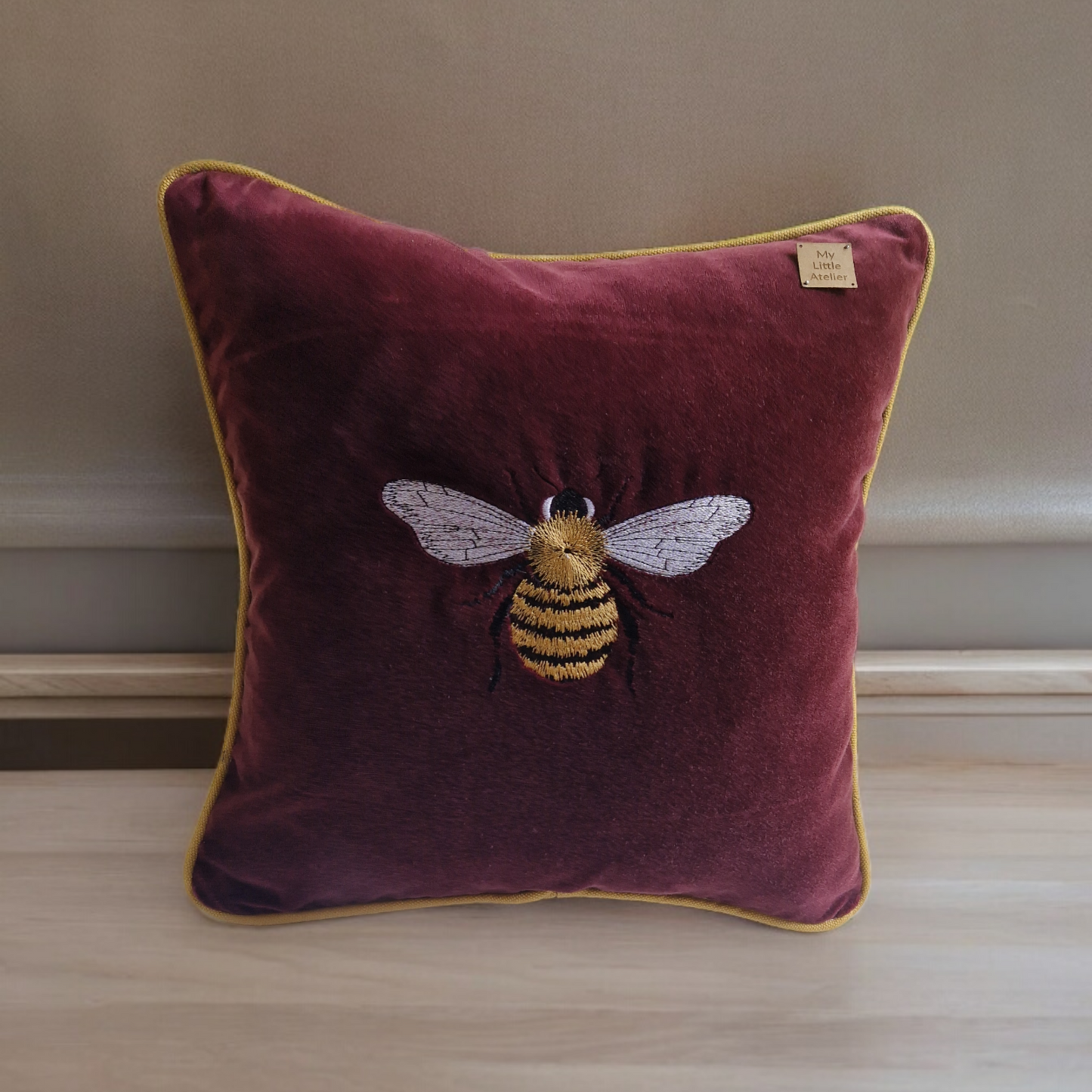 Embroidery "Bee" velvet cushion