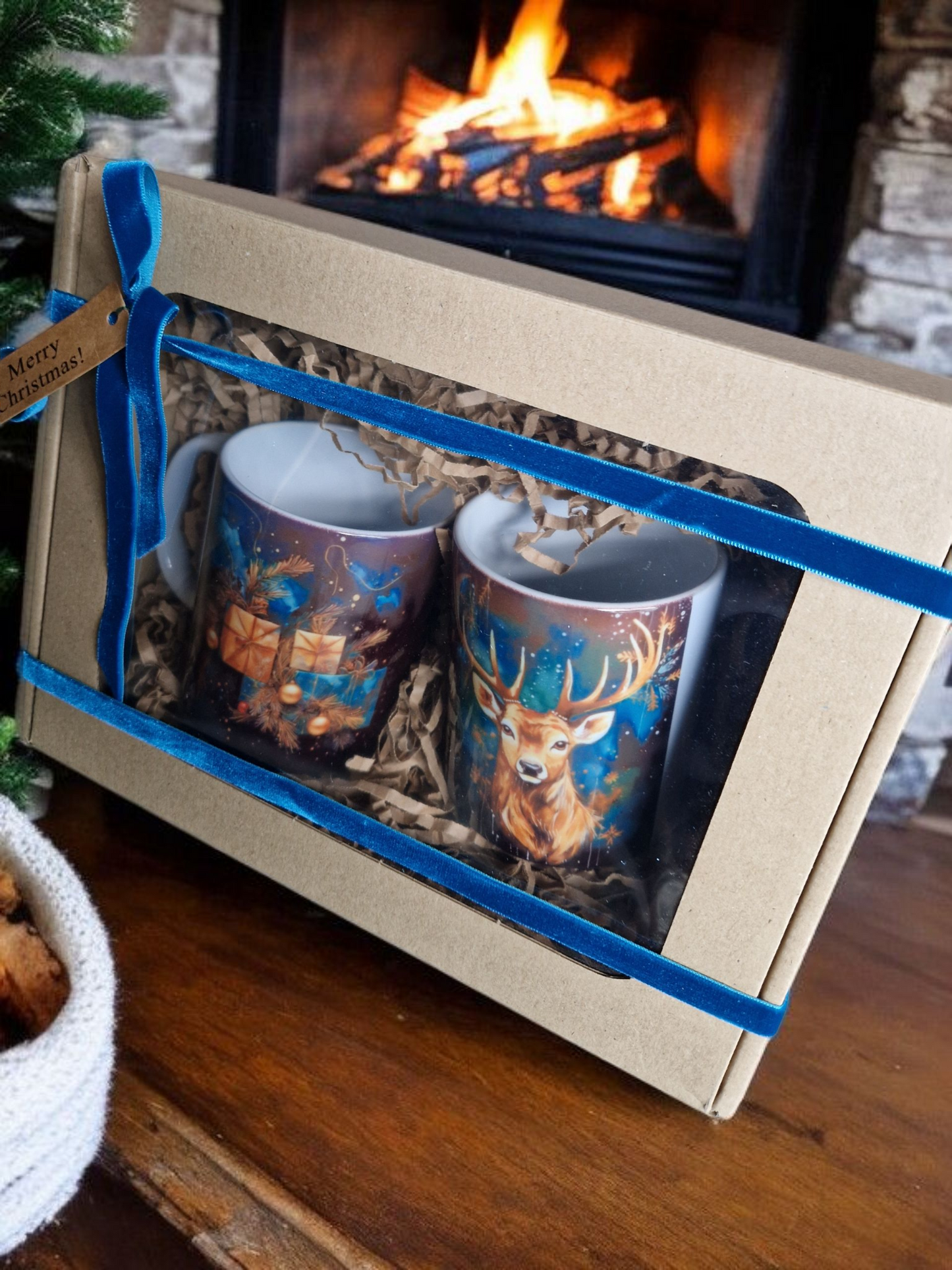 Christmas blue mugs gift box