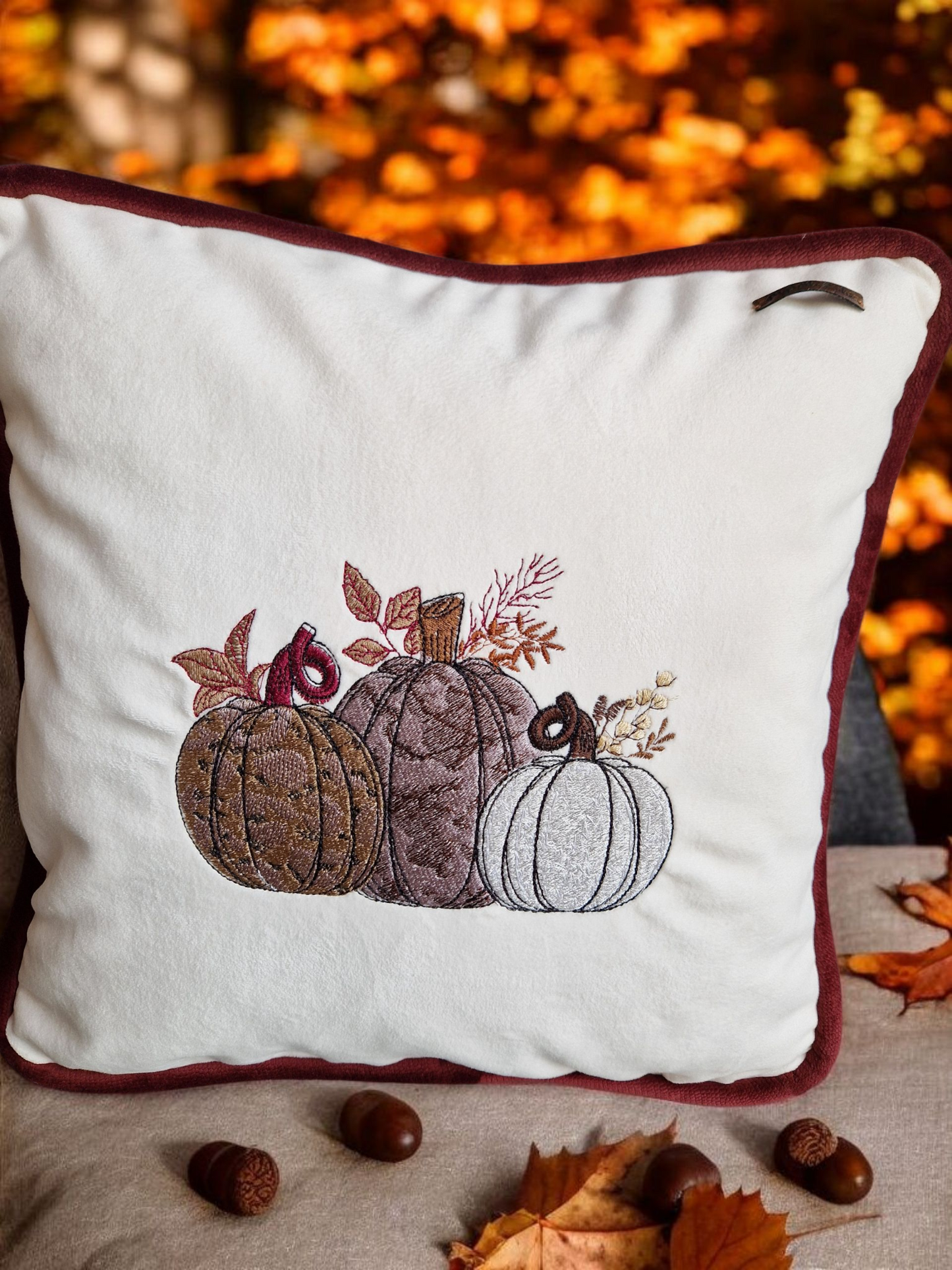 Embroidered Autumn Cushion