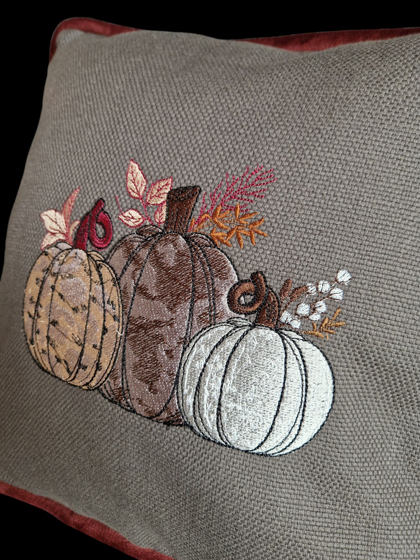 Embroidered Autumn Cushion