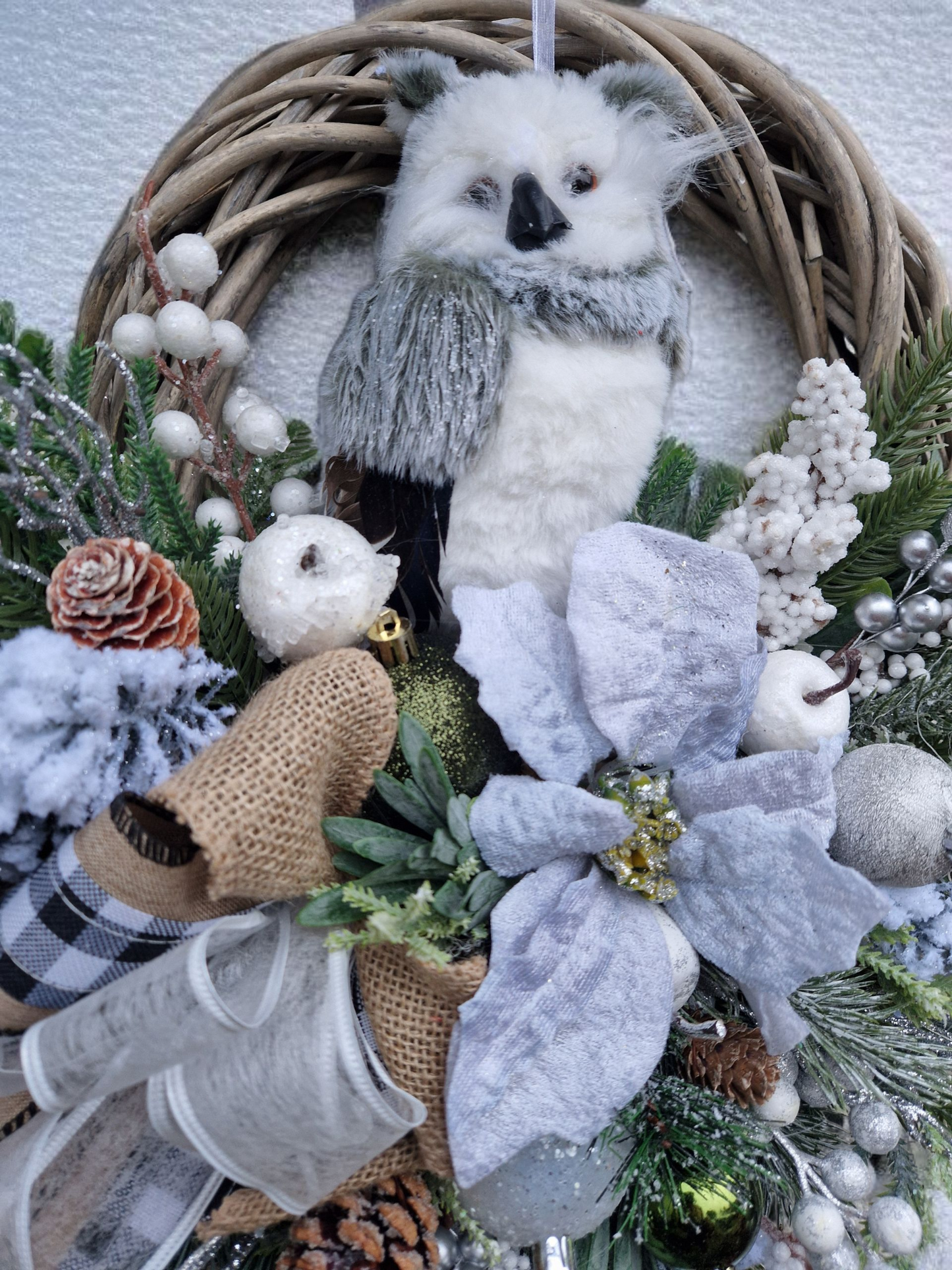Christmas door wreath with owl