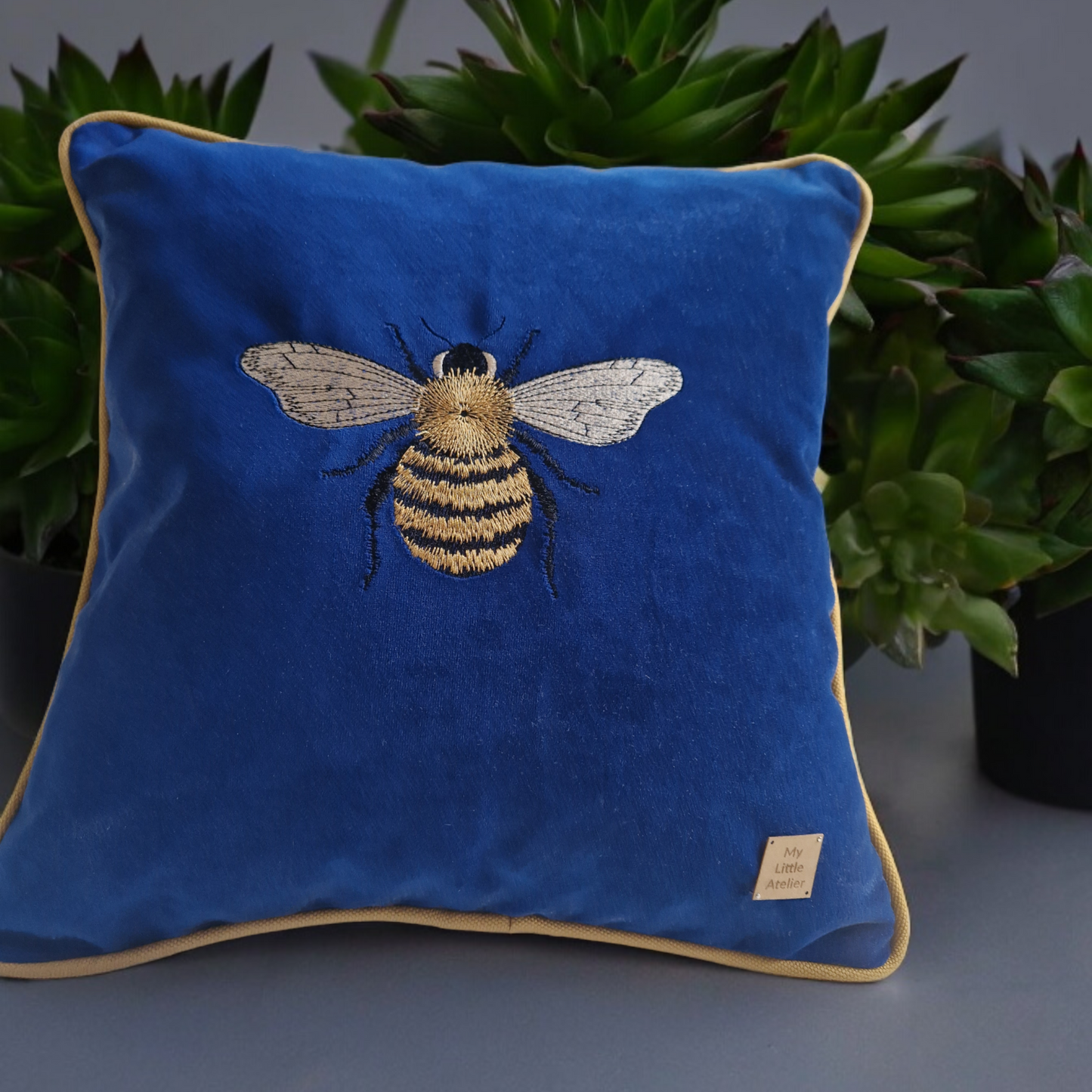 Embroidery "Bee" velvet cushion