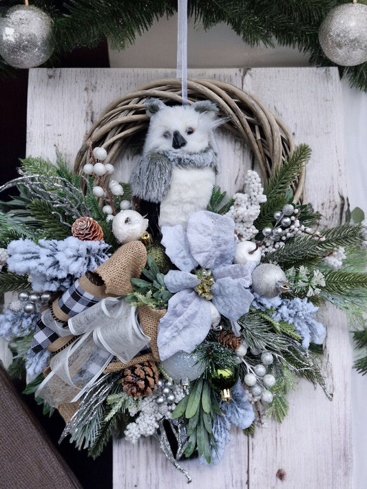 Christmas door wreath with owl