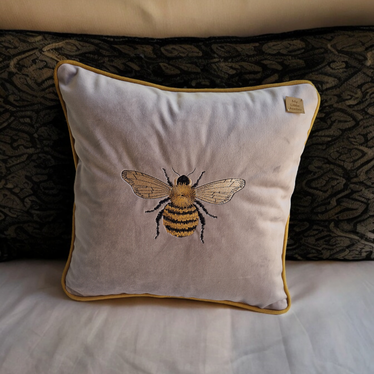 Embroidery "Bee" velvet cushion