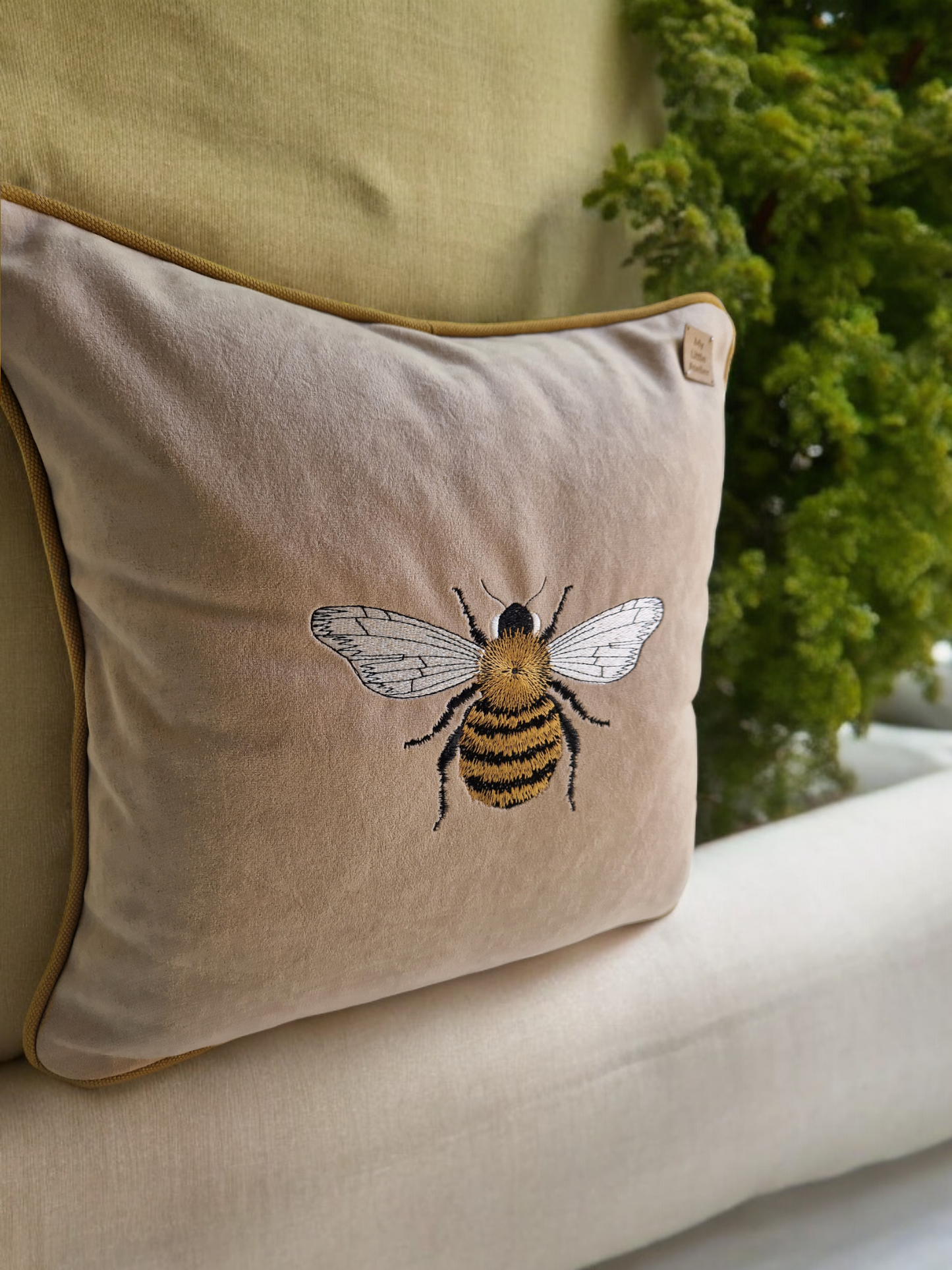 Embroidery "Bee" velvet cushion