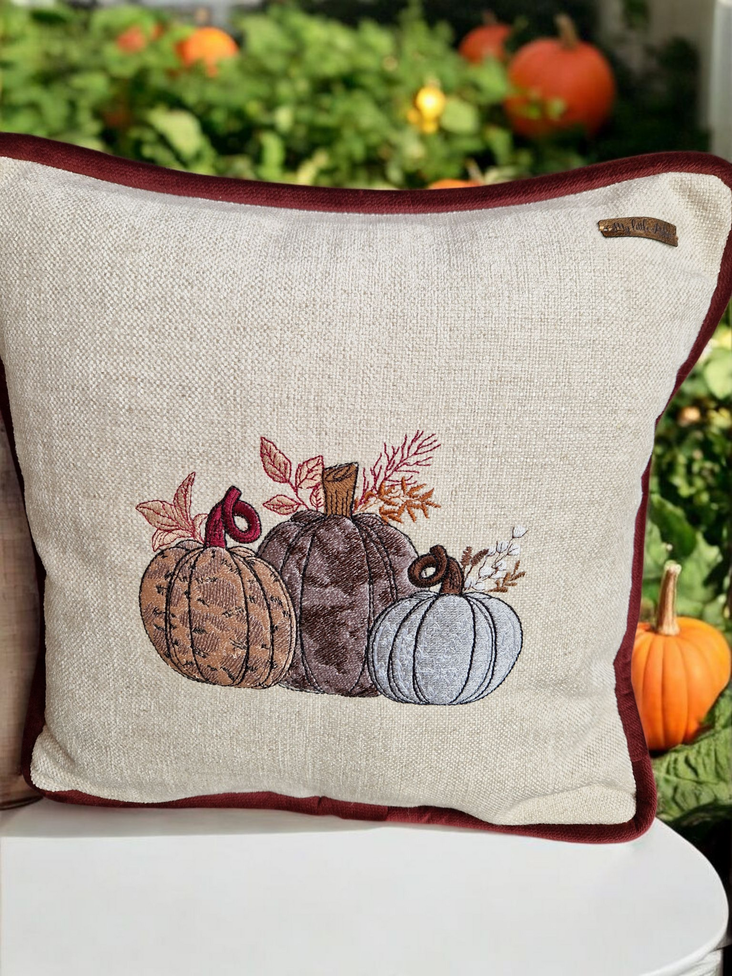 Embroidered Autumn Cushion