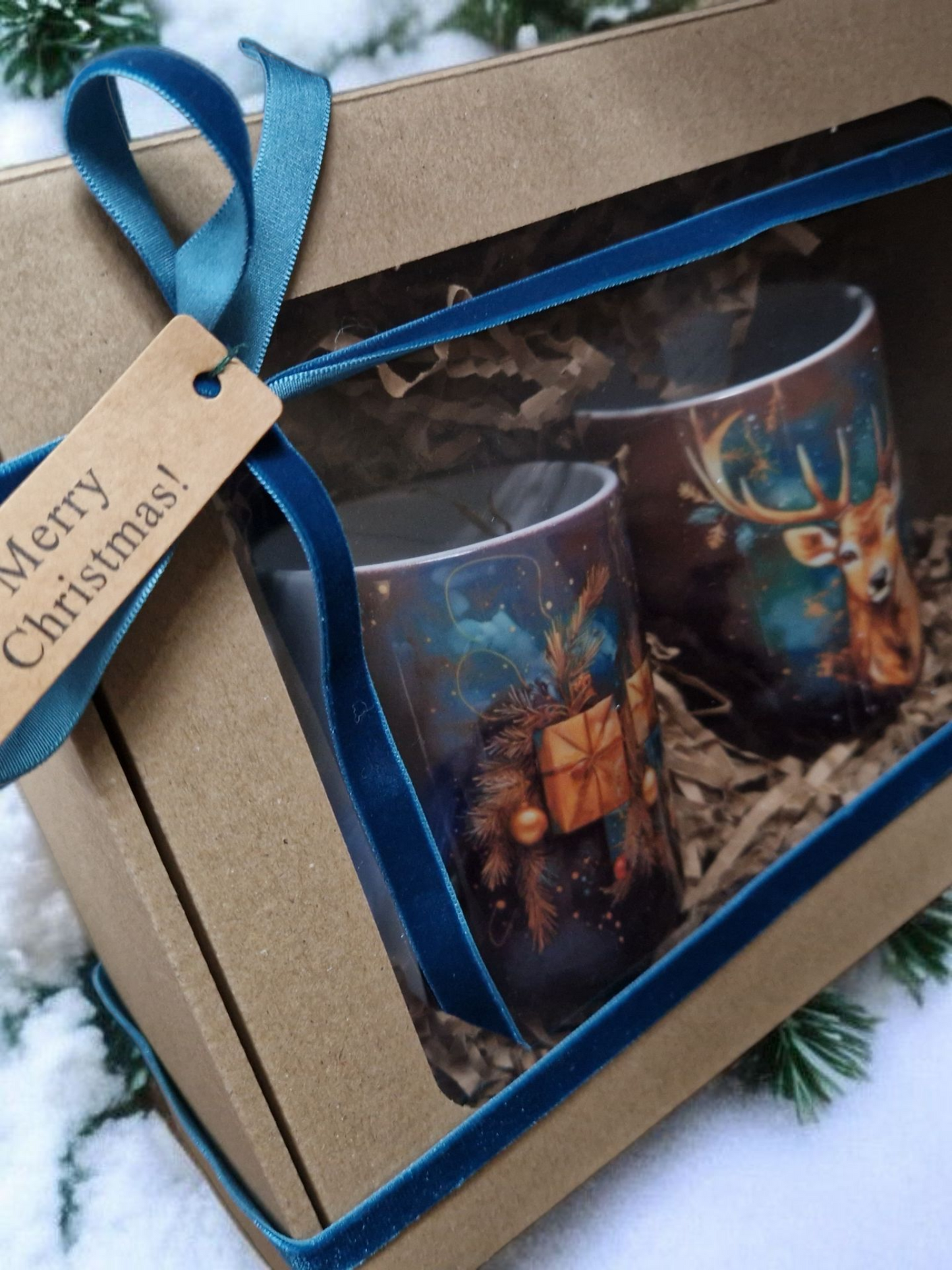 Christmas blue mugs gift box