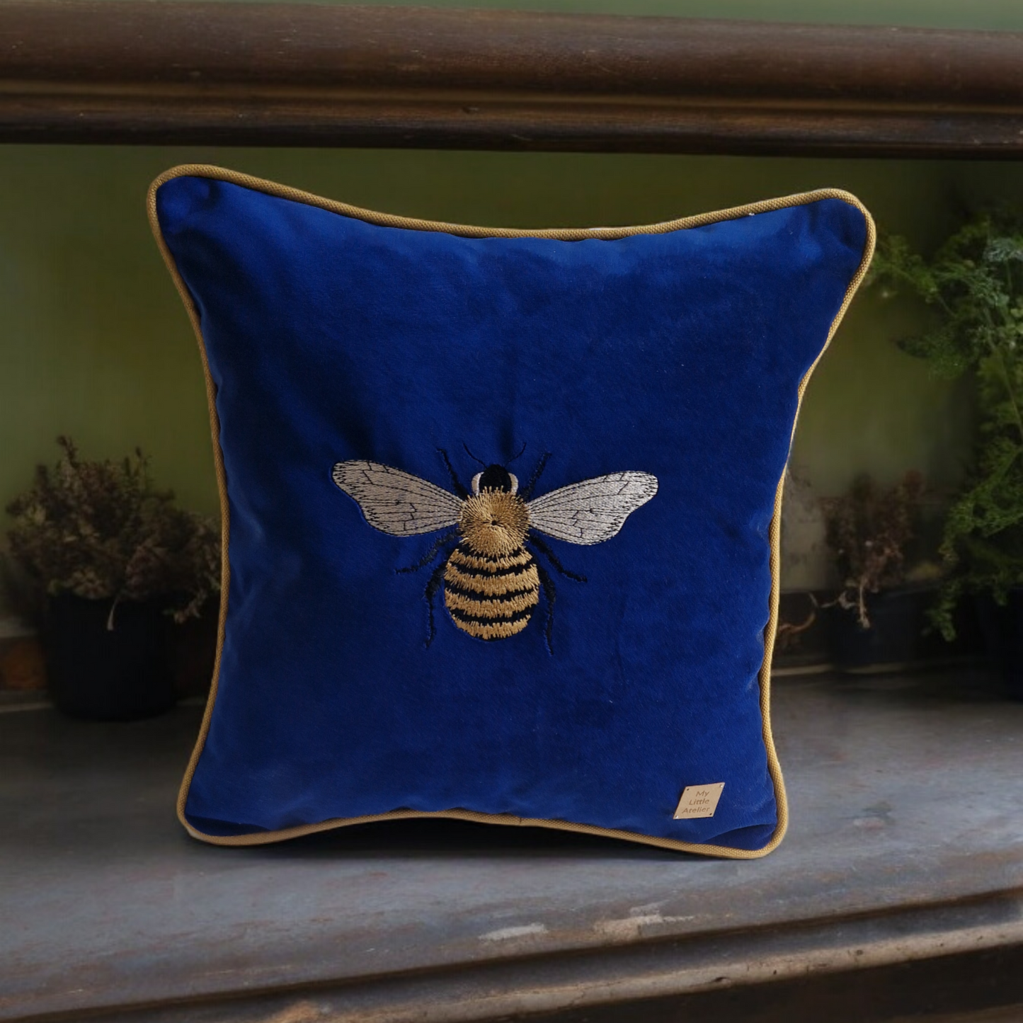 Embroidery "Bee" velvet cushion