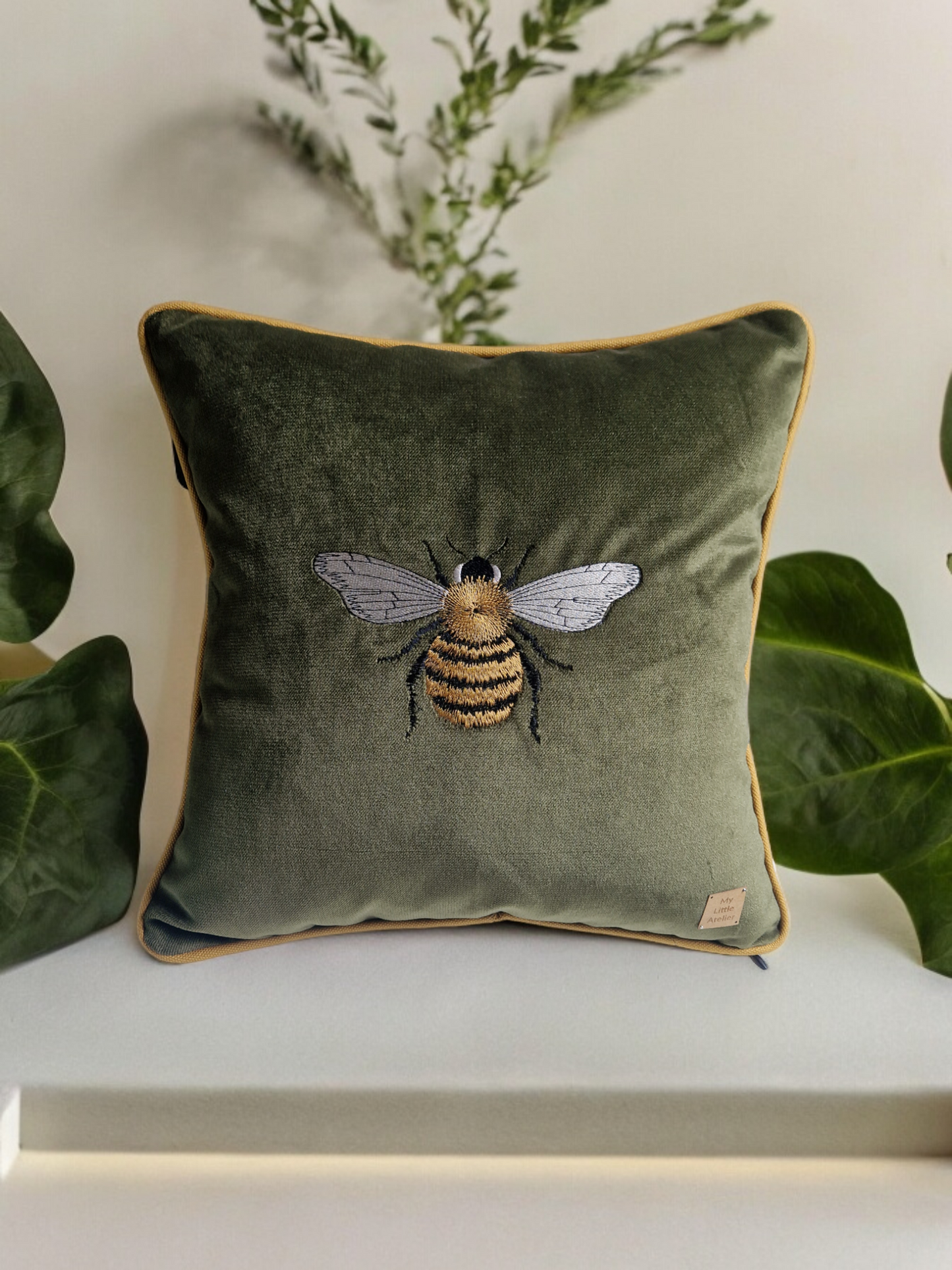 Embroidery "Bee" velvet cushion