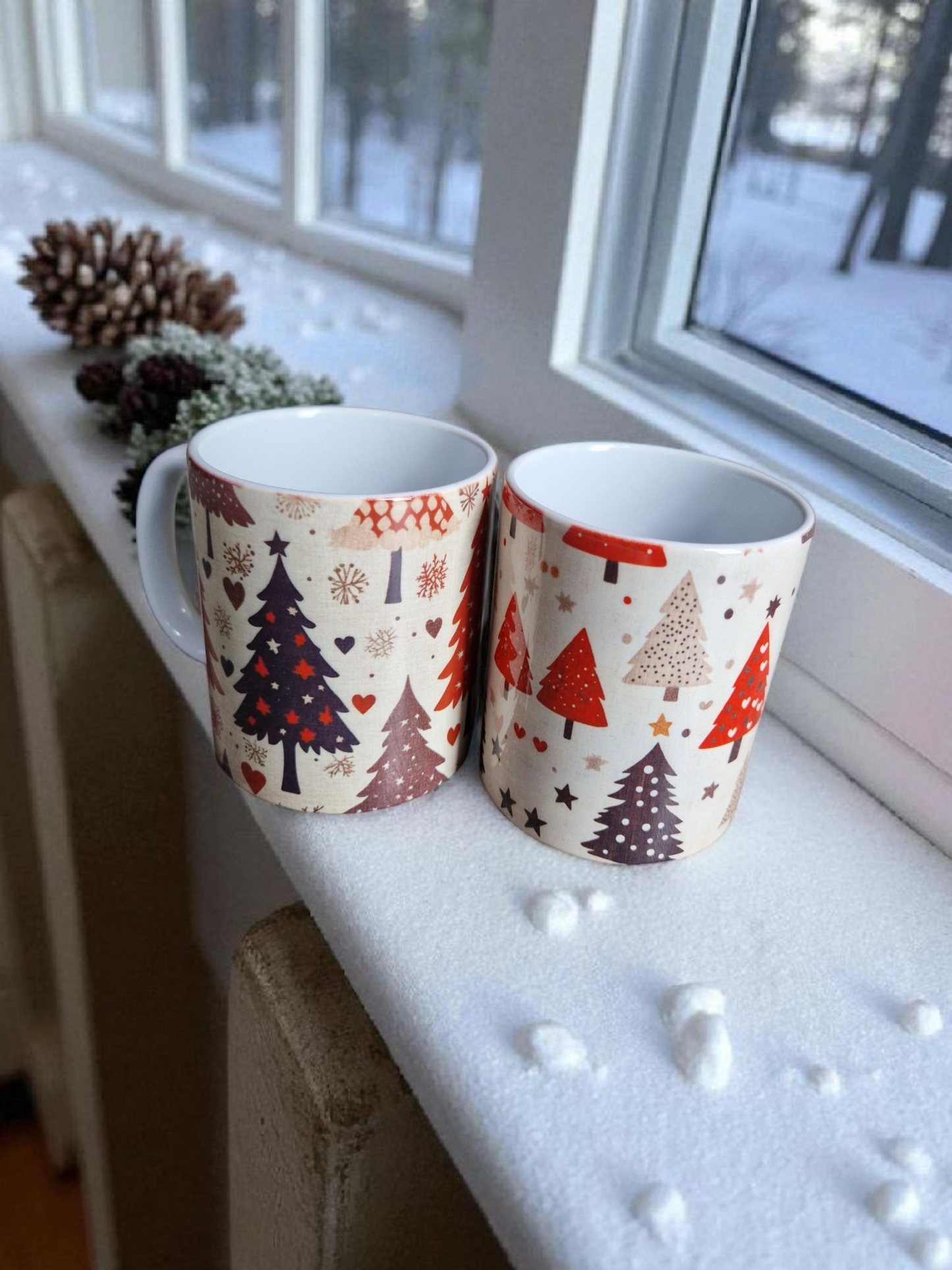 Christmas trees mugs gift box