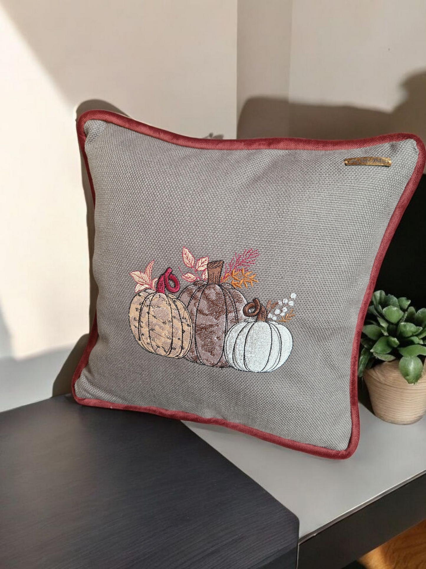 Embroidered Autumn Cushion