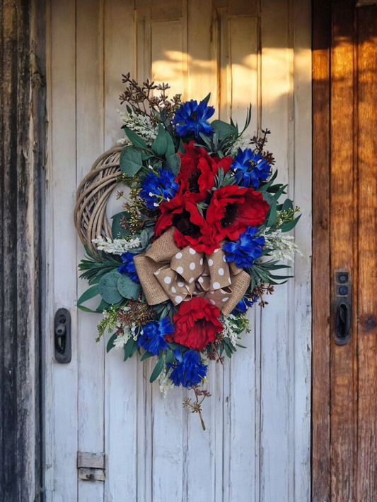 Poppy flower door wreath