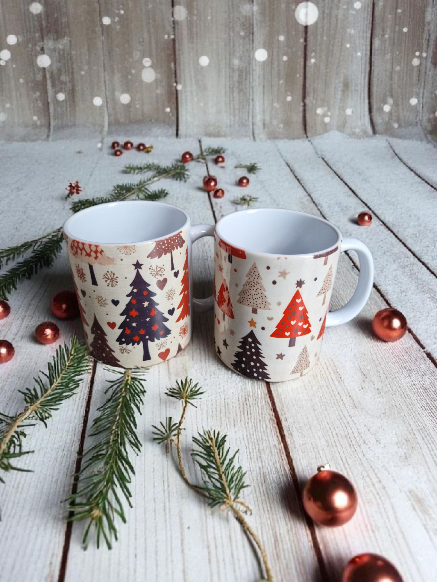 Christmas trees mugs gift box