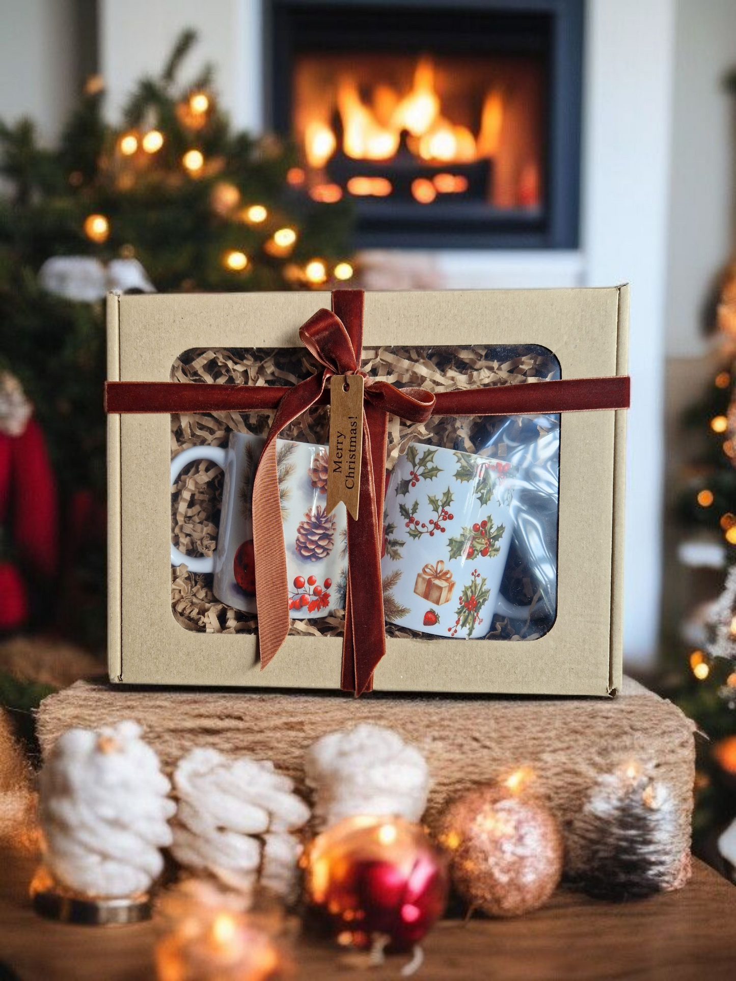 Christmas theme mugs gift box