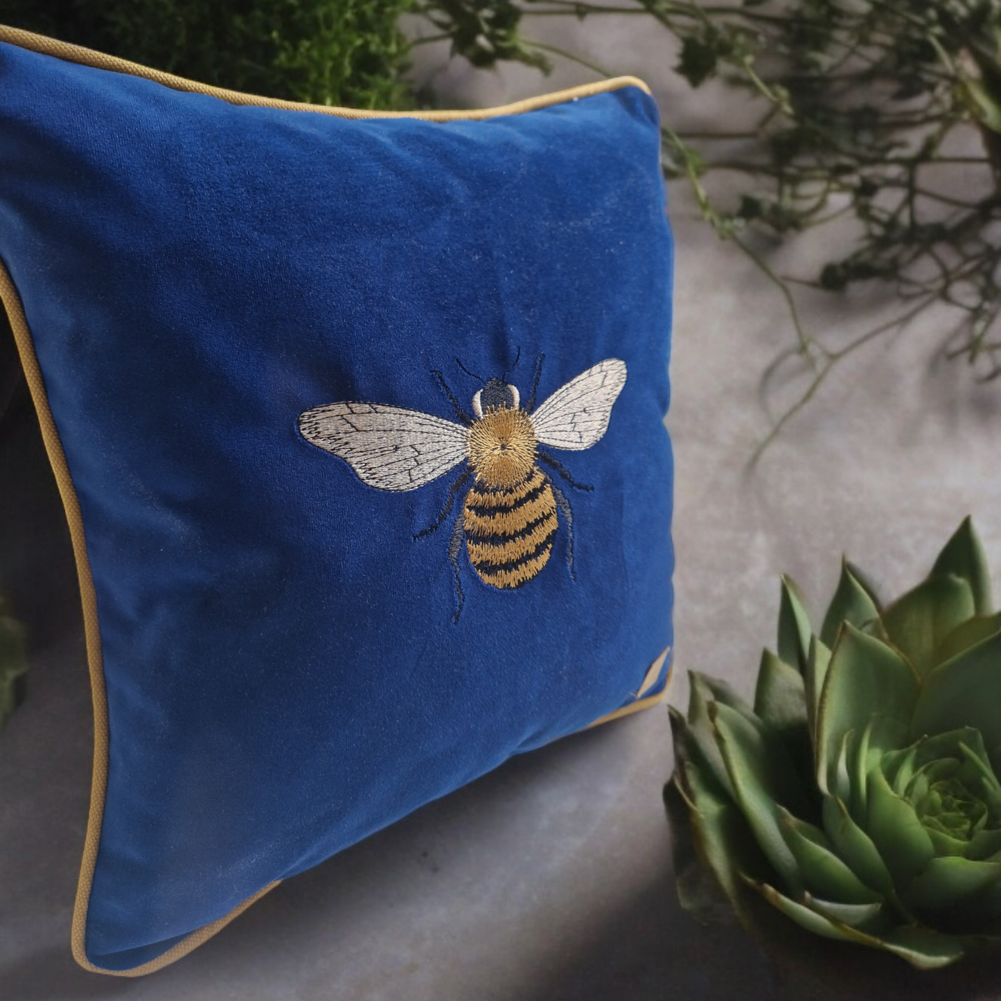 Embroidery "Bee" velvet cushion