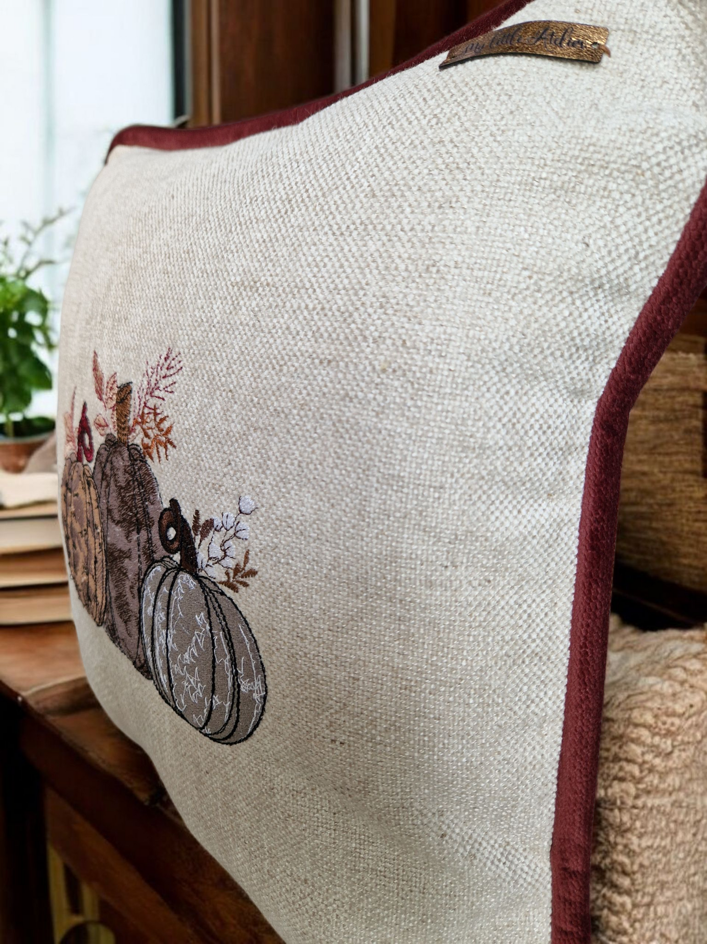 Embroidered Autumn Cushion