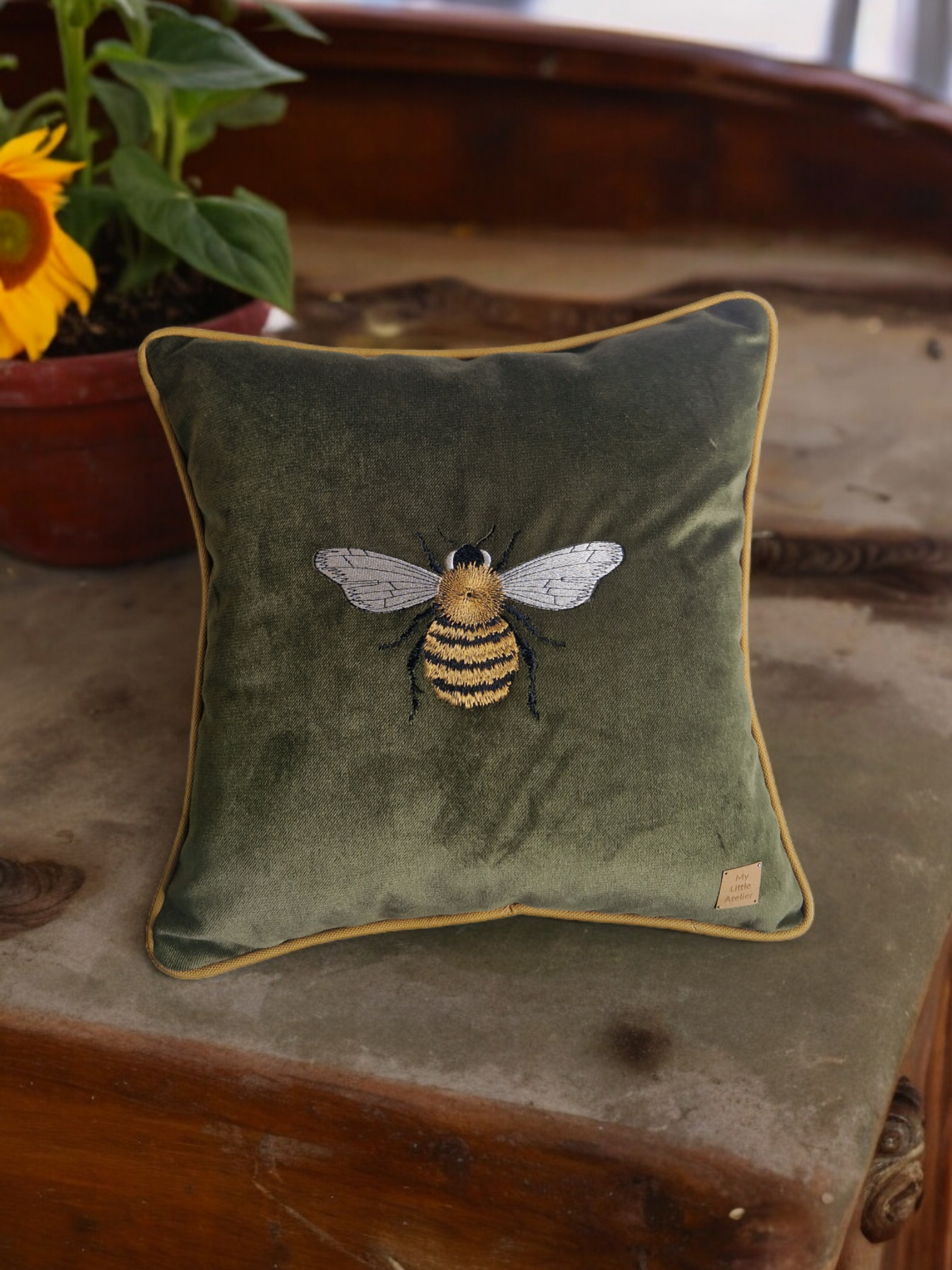 Embroidery "Bee" velvet cushion