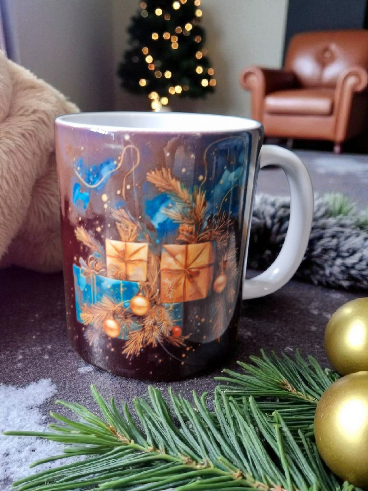 Christmas blue mugs gift box