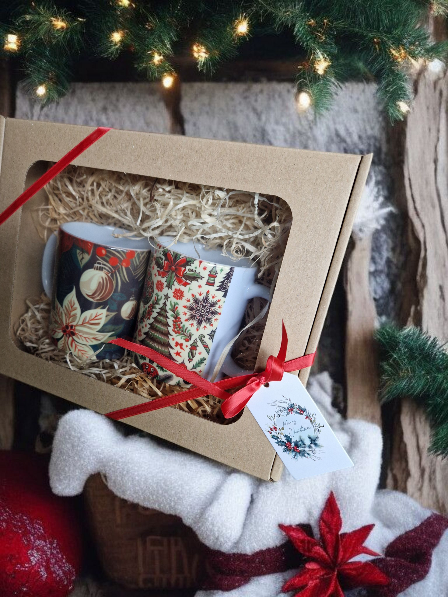Christmas theme mugs gift box